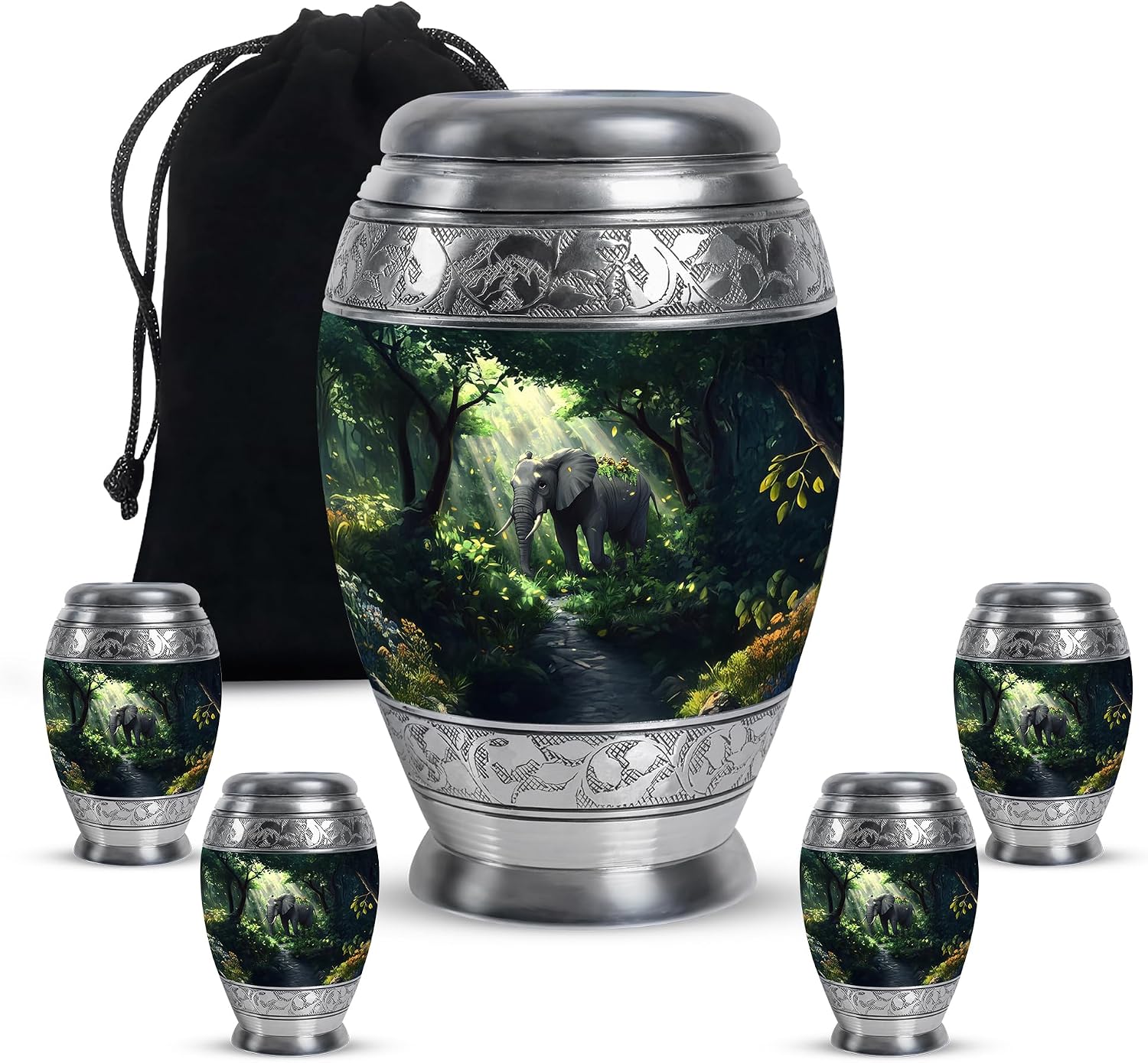 Colorful Elephant Urns for Human Ashes - Large Cremation Boxes for Human Ashes - Tiny Memorial Blue Urns for Adult Male Dad - Cremation Funeral Urn for Women & Men (Set of 5, 10" & 3") | Cremation Funeral Urns for Women Men Adult Ashes Memorial Keepsake Set