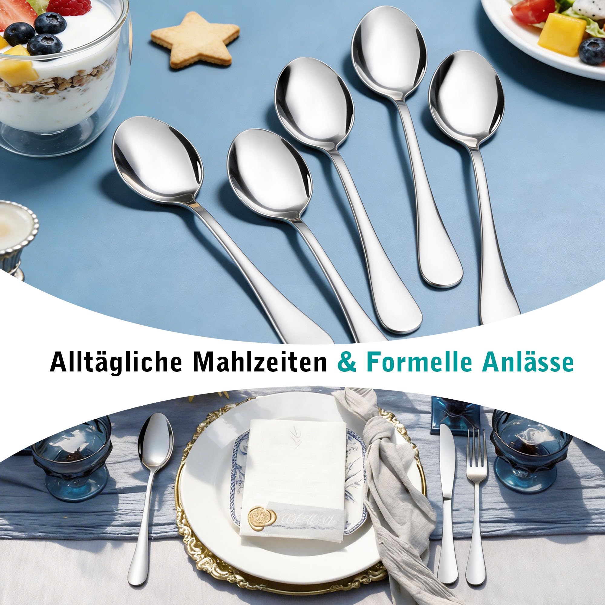 Joyfair Set di cucchiai da tavola in acciaio inox (24, 20,8 cm, manico rotondo)