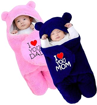 BRANDONN New Born Baby Blanket Pack of Hooded Swaddle Crib Wrapper Or Wearable Blanket for Baby Boys and Girls Pack of 2, (0-6 Months)