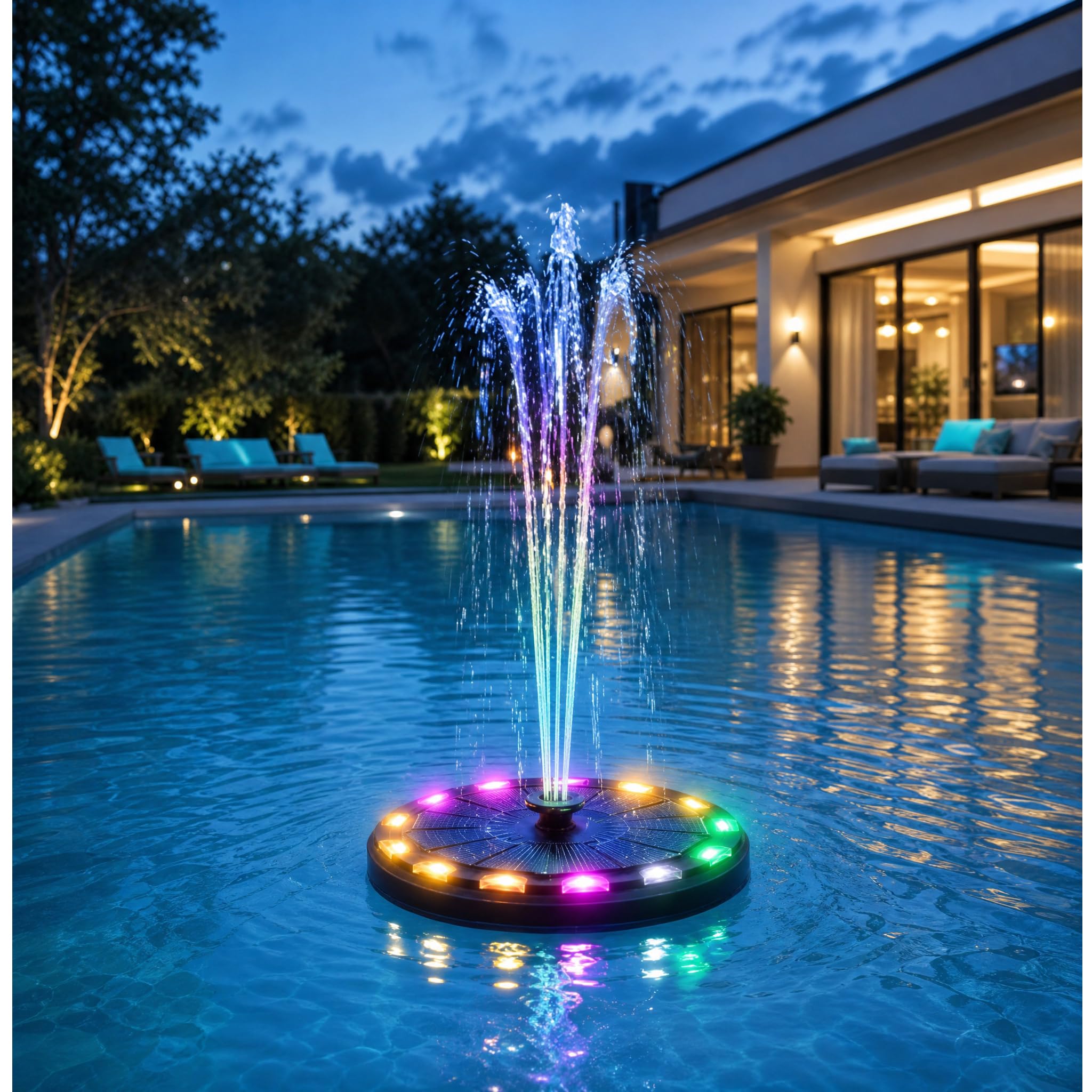 Solar Water Fountain, Solar Water Feature with Nighttime Illumination, Colorful LED Lights Garden Waters Features Outdoor, Dynamic Visual Light Display, Used for Garden, Patio, Pond, Bathroom (1 PCS)