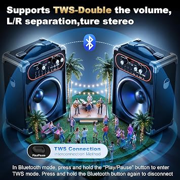 HWWR Karaoke Machine with 2 Wireless Microphones, Portable Bluetooth 5.3 Speaker for Adults, 2.4G Zero Delay Mics, Echo & Deep Bass, Supports TWS/TV/Guitar, Ideal for Family Party, Backyard BBQ