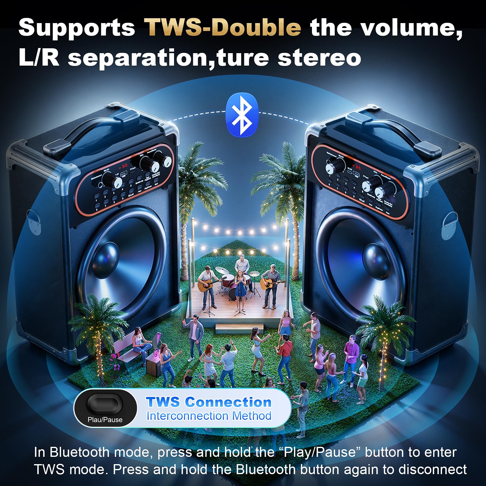 HWWR Karaoke 2 Micro sans Fil, 500W Puissance Enceinte Micro Complet Portable avec Lumières LED, Karaoke Professionnel Autonomie 24h, Système PA Machine karaoké Prend en Charge TWS/USB/Carte TF/AUX
