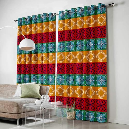 Miniatura 3 de FortuneHouse Blackout Curtains Thermal Insulated Bohemian Stripe Solid Pattern Metal Grommet Elegant Room Drapes Window Curtain for Bedroom Living