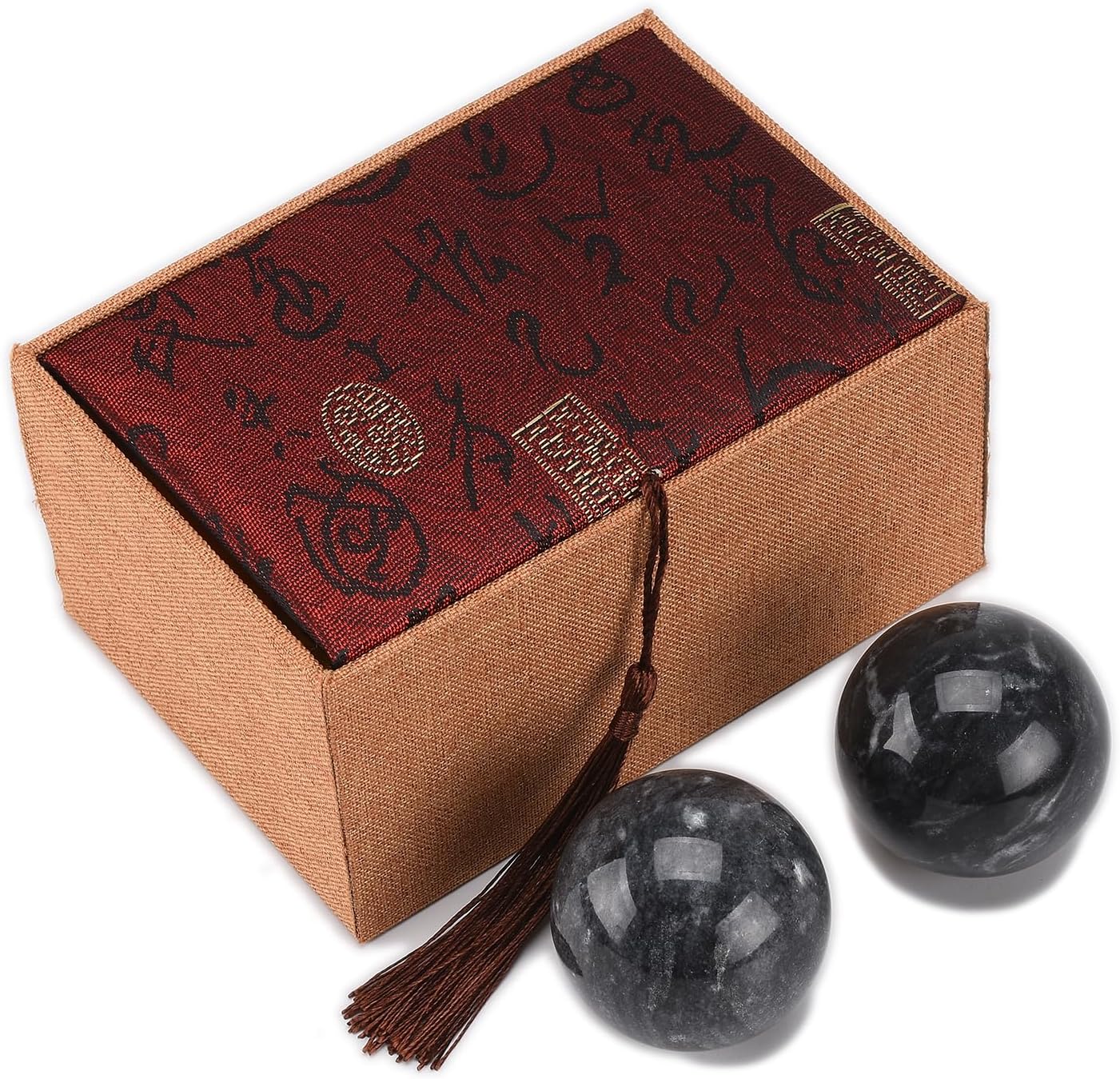 BRABUD 2" Dark Grey Marble Ball Exercise Massage Balls Health Stress Relieve Hand Exercise Baoding Balls BS020