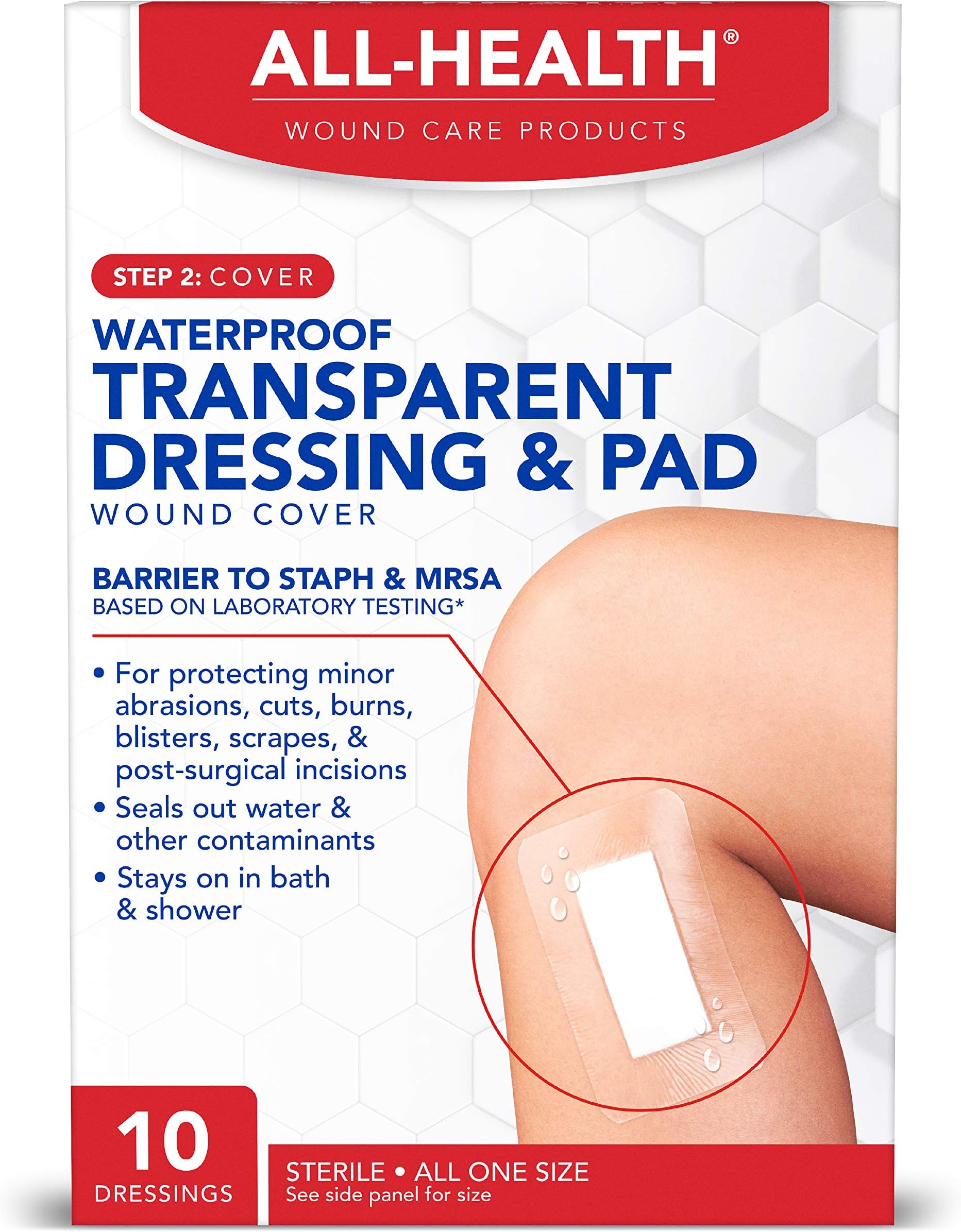 Waterproof Transparent Dressing & Pad, Dressings, 2.375 in X 4 in | Wound Cover Barrier to Staph & MRSA, 10 Count