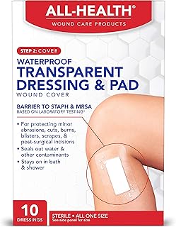 All Health Waterproof Transparent Dressing & Pad, Dressings, 2.375 in X 4 in | Wound Cover Barrier to Staph & MRSA, 10 Count
