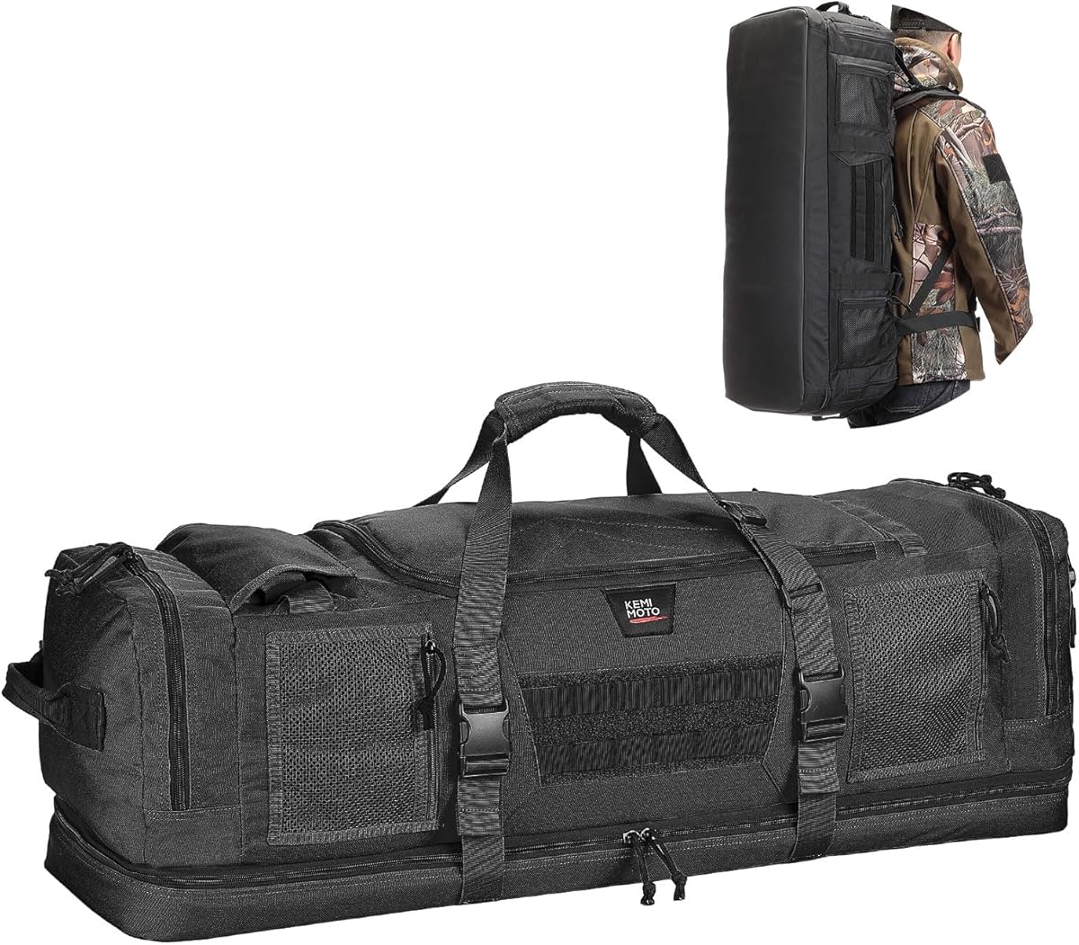 KEMIMOTO Hunting Duffle Bag, 78L large Capacity Travel Gear Bags Tool Range Cases for Long Distance Trips Hiking Hunting Fishing Camping, Multi Pocket Design, Brown Backpackable