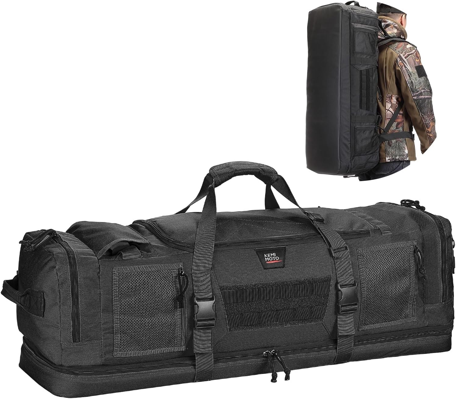 KEMIMOTO Hunting Duffle Bag, 78L large Capacity Travel Gear Bags Tool Range Cases for Long Distance Trips Hiking Hunting Fishing Camping, Multi Pocket Design, Brown Backpackable