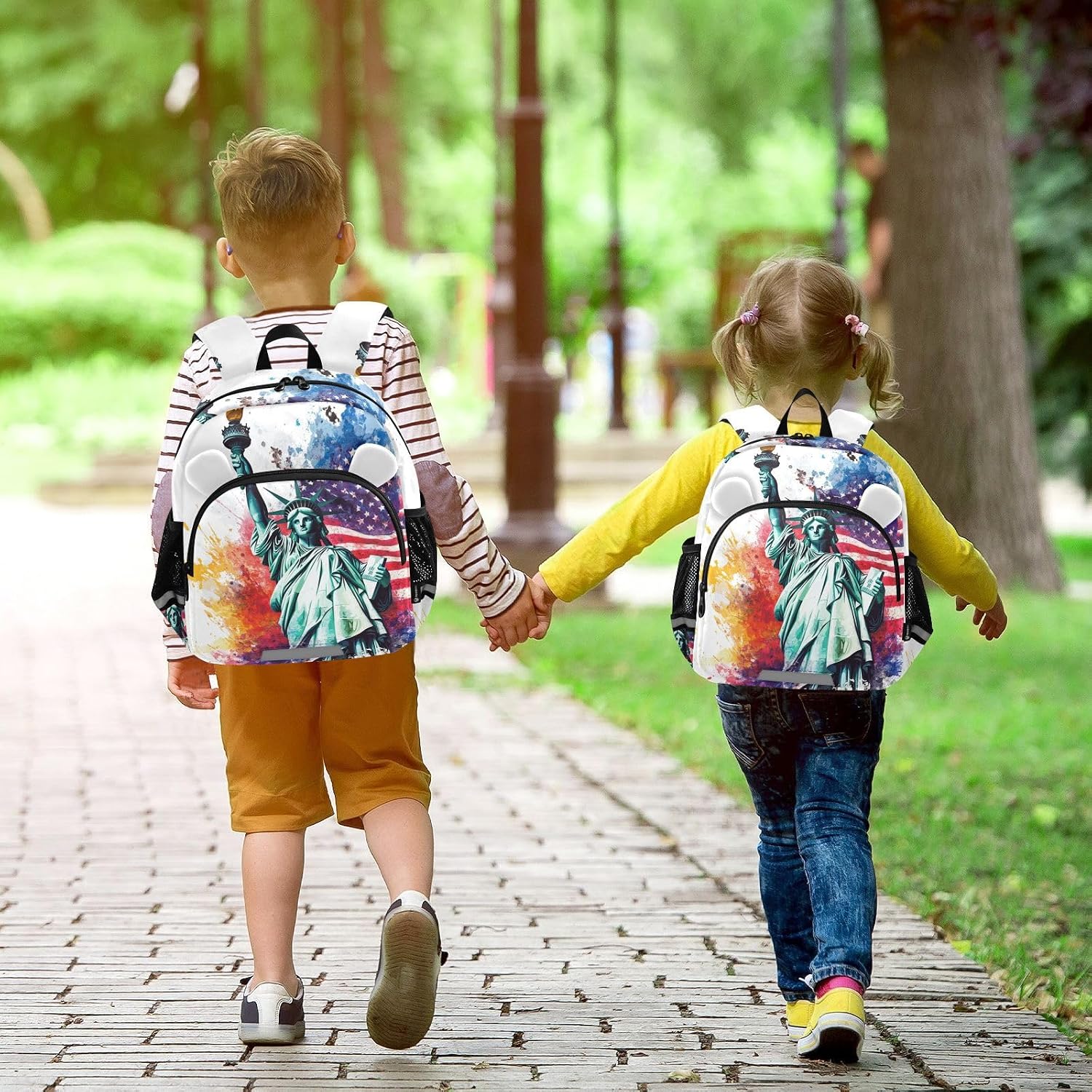 Lady Liberty Flag Colorful Toddler Harness Backpack for Boys Girls 3-6 Years Kids Backpack with Anti Lost Safety Leash Baby Harness Bookbag for Walking Preschool Travel