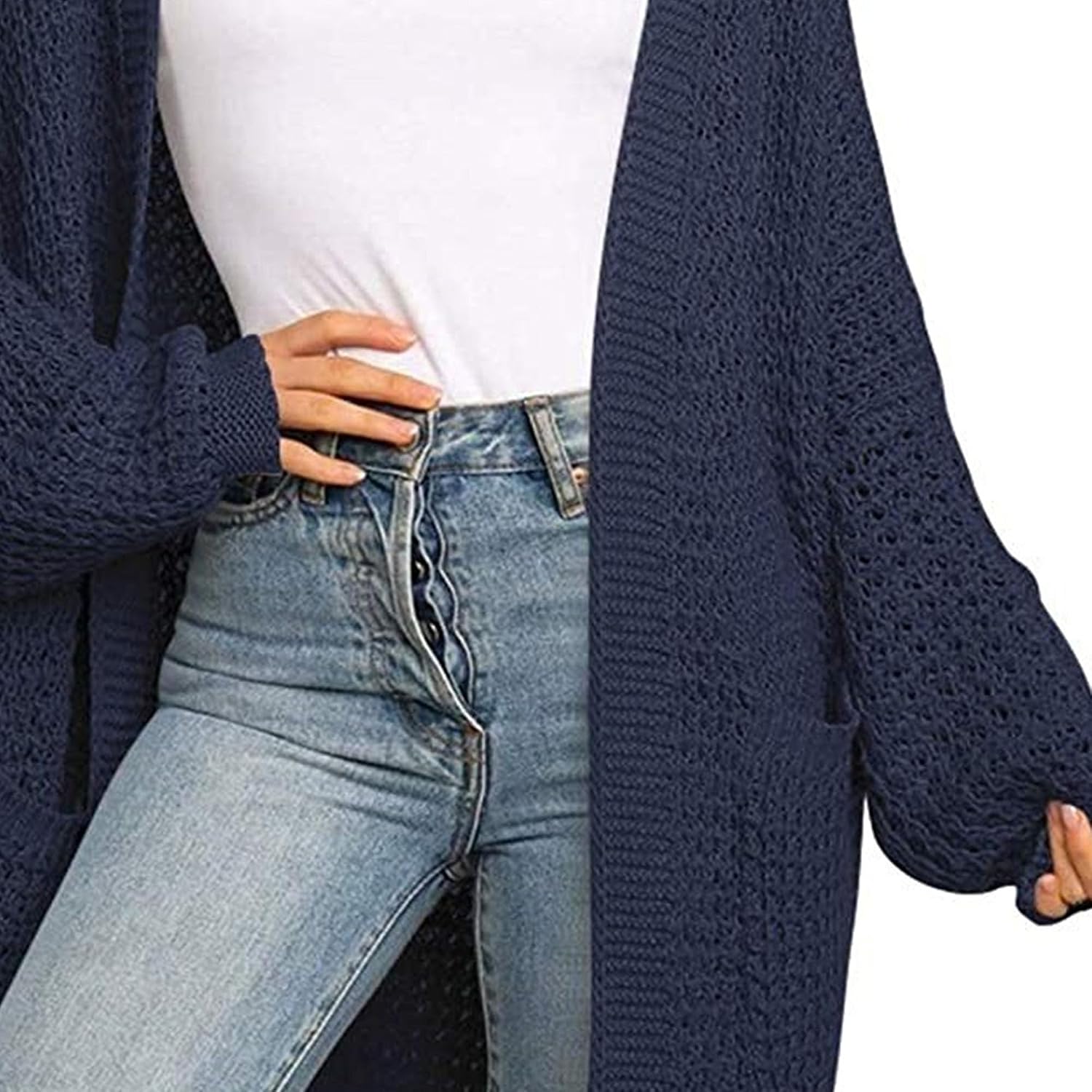 Open Front Cardigan for Women Lightweight Chunky Knit Sweater Long Sleeve Causal Soft Outwear Tops with Pockets