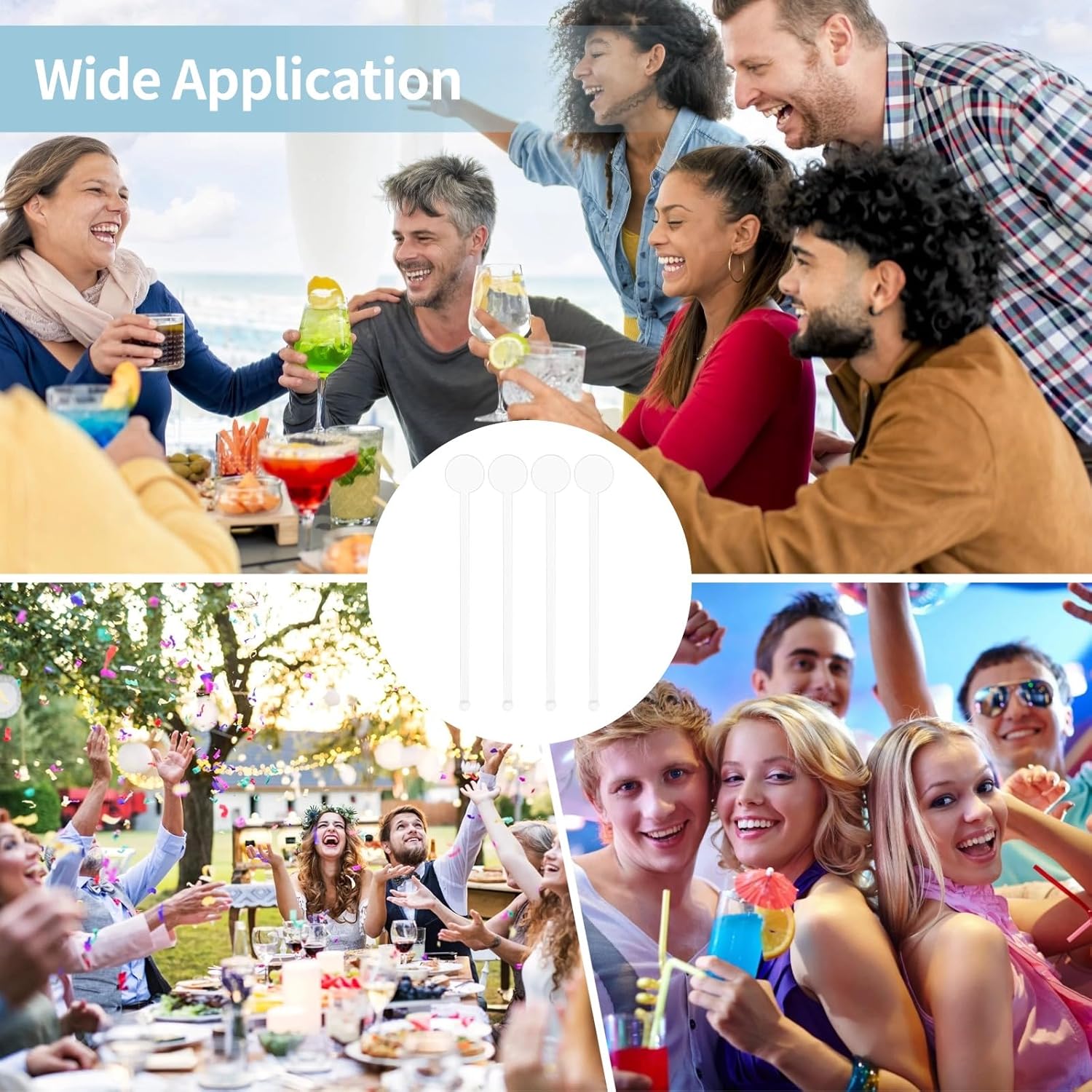 160 Plastic Cocktail Swizzle Sticks, Drink Stirrers for Parties and Weddings, 18 Cm/7 in Long with Smooth Shaft and Round Head Design