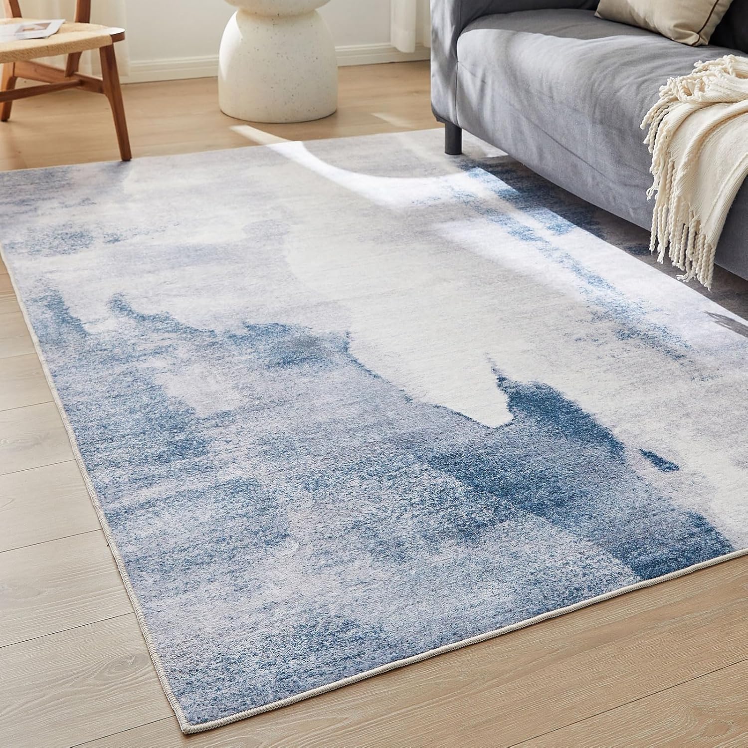 tniops Modern Light Navy Blue Area Rug,Non Slip Colorful