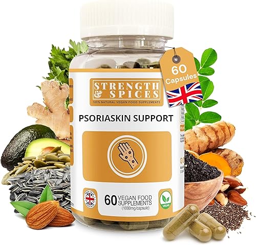 Suplemento de psoriaskin Strength & Spices, refuerzo del sistema inmunológico con 31 ingredientes potentes y aminoácidos, alivia la piel roja,