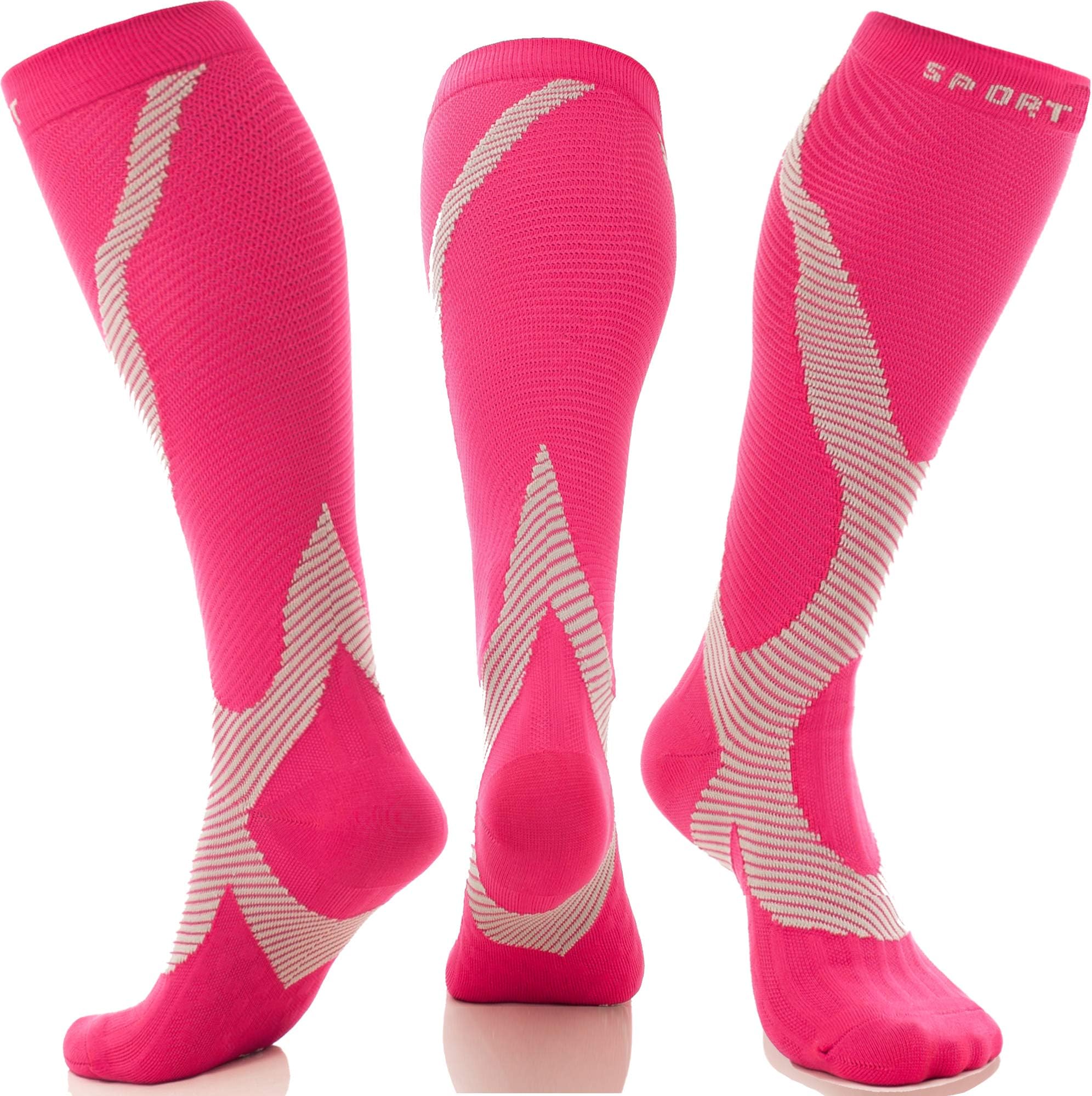 TeBoSport Compression Socks for Shin Splints, Running, Flight, Travel for Men and Women (Pink, S/M (Women 6.5-10.5 / Men 6-9.5) PAIR)