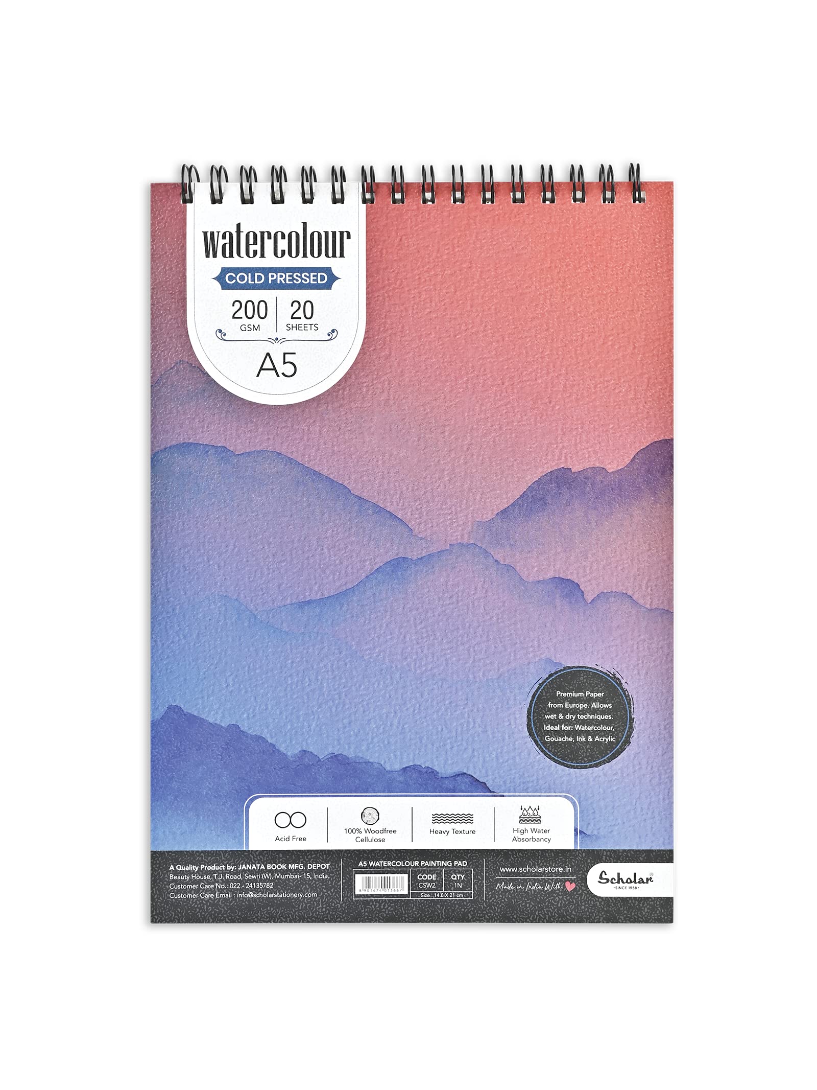 Scholar Watercolor Pad (Wire-O) (200 GSM Cold Pressed Special Watercolour Paper) (A5) (B0C1JYPWCX) Amazon Price History, Amazon Price Tracker