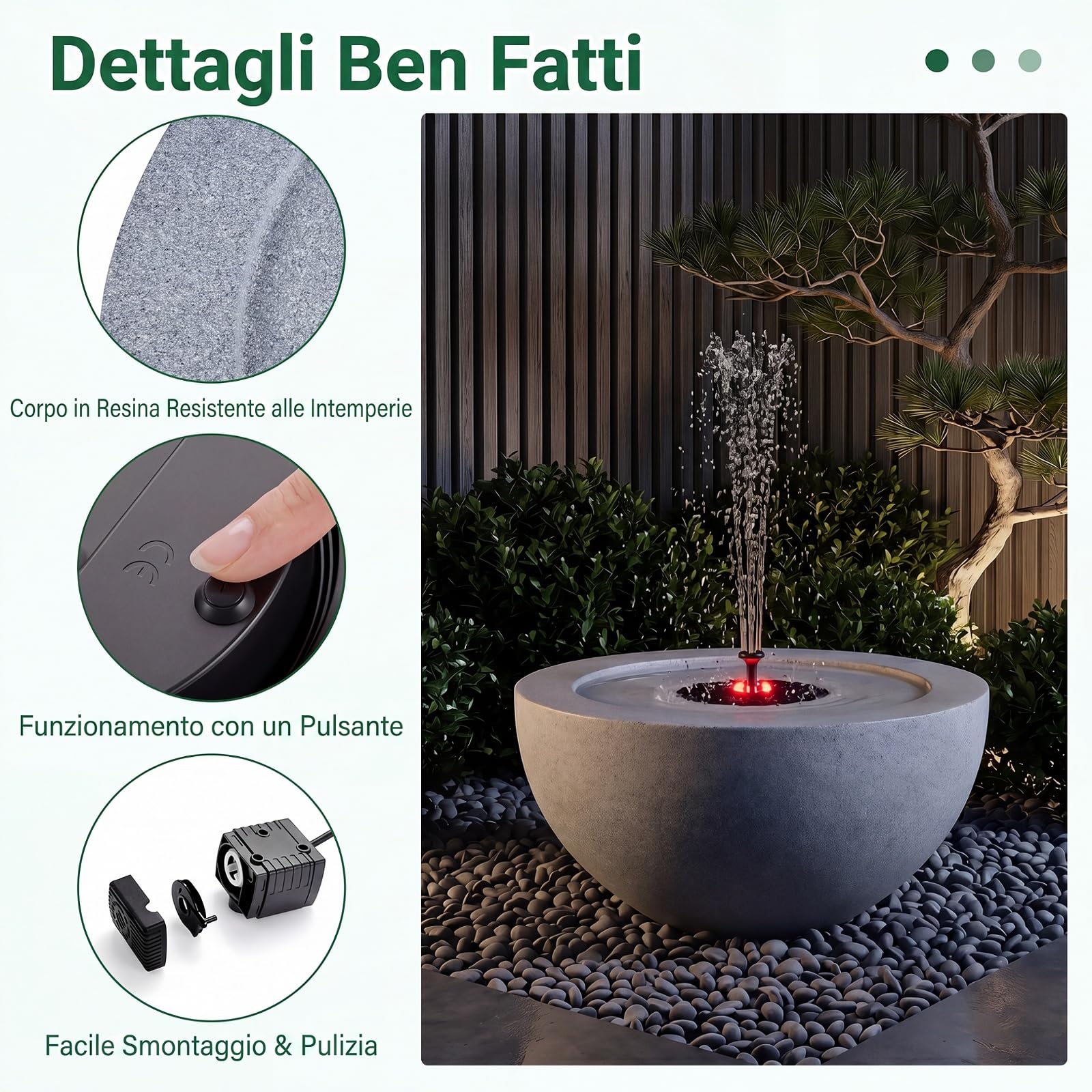 COSTWAY Fontana Solare da Giardino, Set di Fontana Solare da Esterno con Vasca Grande, 12 Luci a LED e 4 Ugelli Sostituibili, Fontanella Decorativa in Resina per Terrazze e Cortile, 50 x 50 x 25 cm