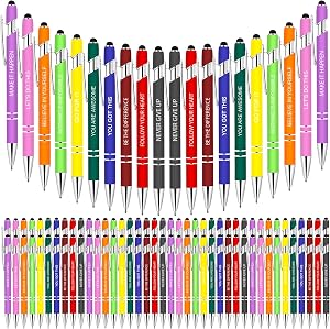 100 PCS Motivational Bulk Pens with Stylus Tip Gifts Black Ink | Inspirational Ballpoint Ink Pen Gifts for Teacher Students Coworkers Women Office Supplies