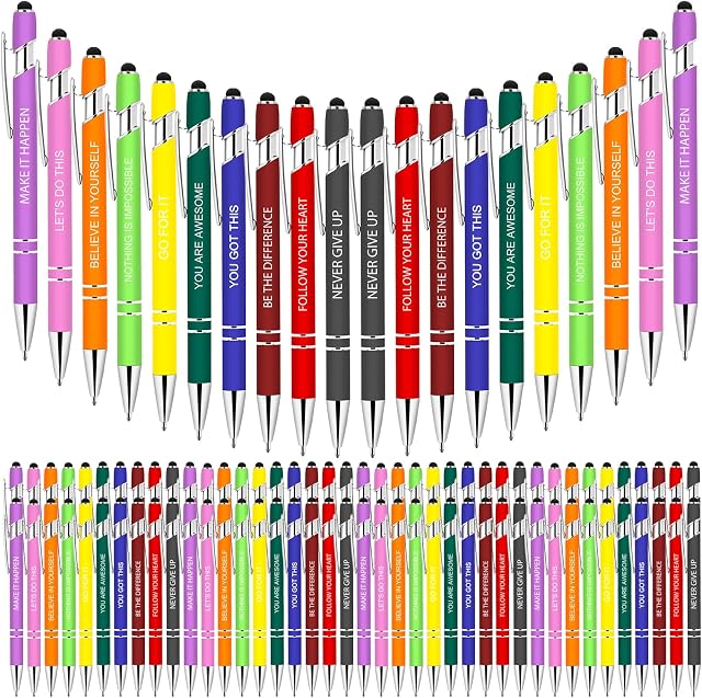100 PCS Motivational Bulk Pens with Stylus Tip Gifts Black Ink | Inspirational Ballpoint Ink Pen Gifts for Teacher Students Coworkers Women Office Supplies