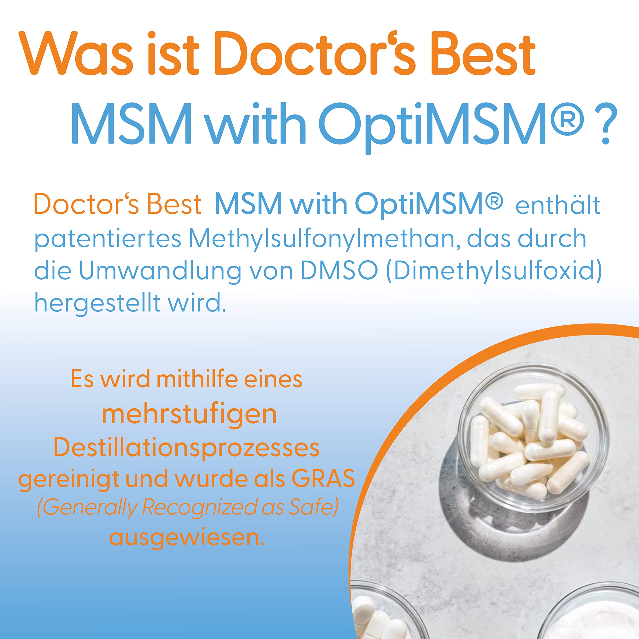 Doctor's Best, MSM mit OptiMSM, 180 Kapseln, 3000mg MSM je Dosis, Glutenfrei, GMO frei, Geschmacksneutral