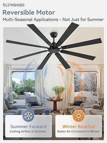 Miniatura 5 de Ventilador de techo de 72 pulgadas sin luz con control remoto, ventilador de techo grande negro sin luz con motor DC reversible silencioso, 6