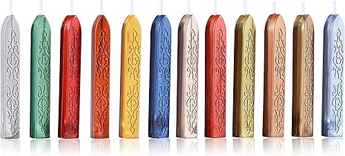 Miniatura 3 de Yoption 12 varillas de cera de sellado con mechas, colores mezclados metálicos antiguos, tótem de fuego, manuscrito, cera de sellado para sello de