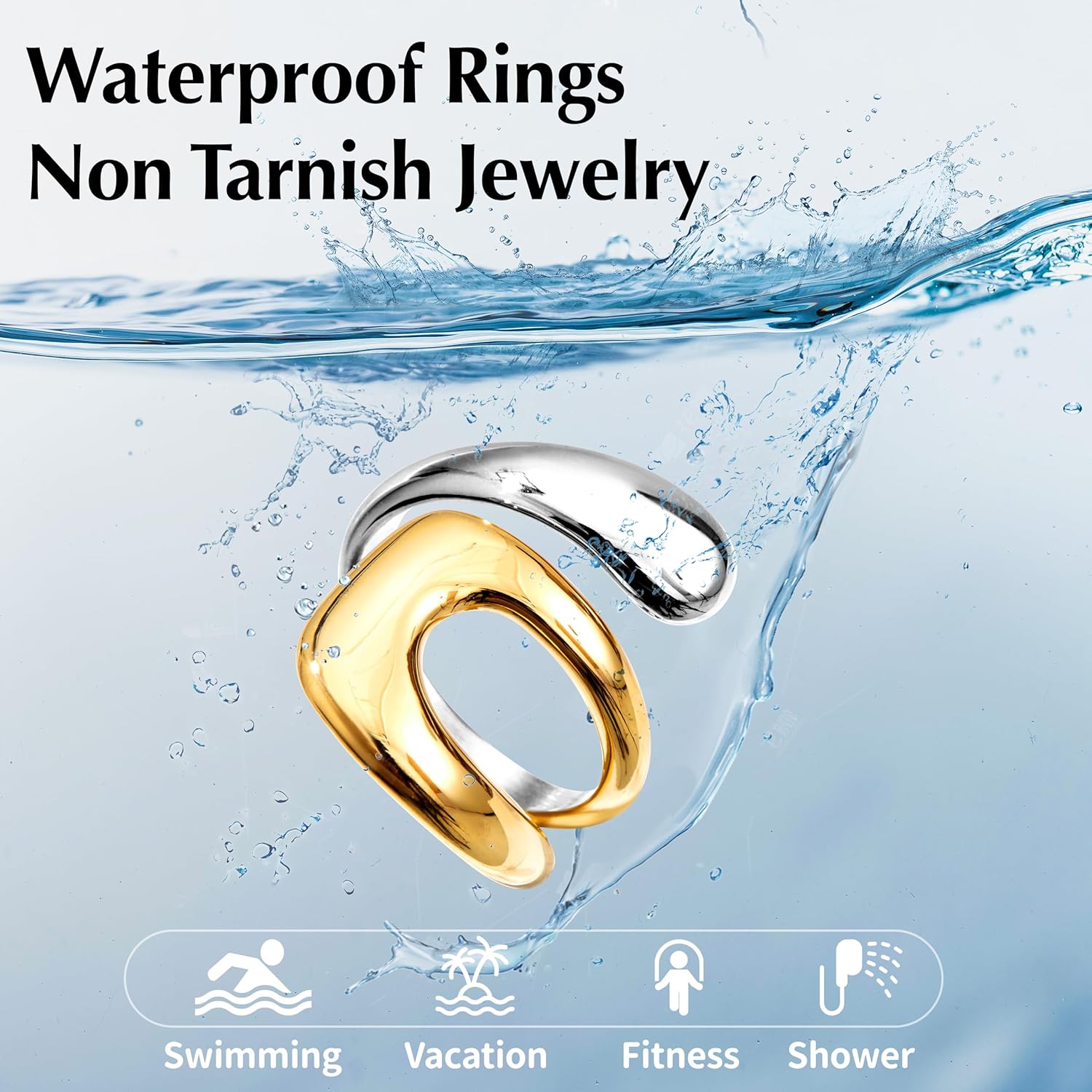 Gelbesty Waterproof Gold Statement Rings for Women, 14K Gold Chunky Open Stackable Rings Non Tarnish Fashion Adjustable Stainless Steel Pinky Knuckle Signet Vintage Ring Jewelry Size 5-11 - Image 4