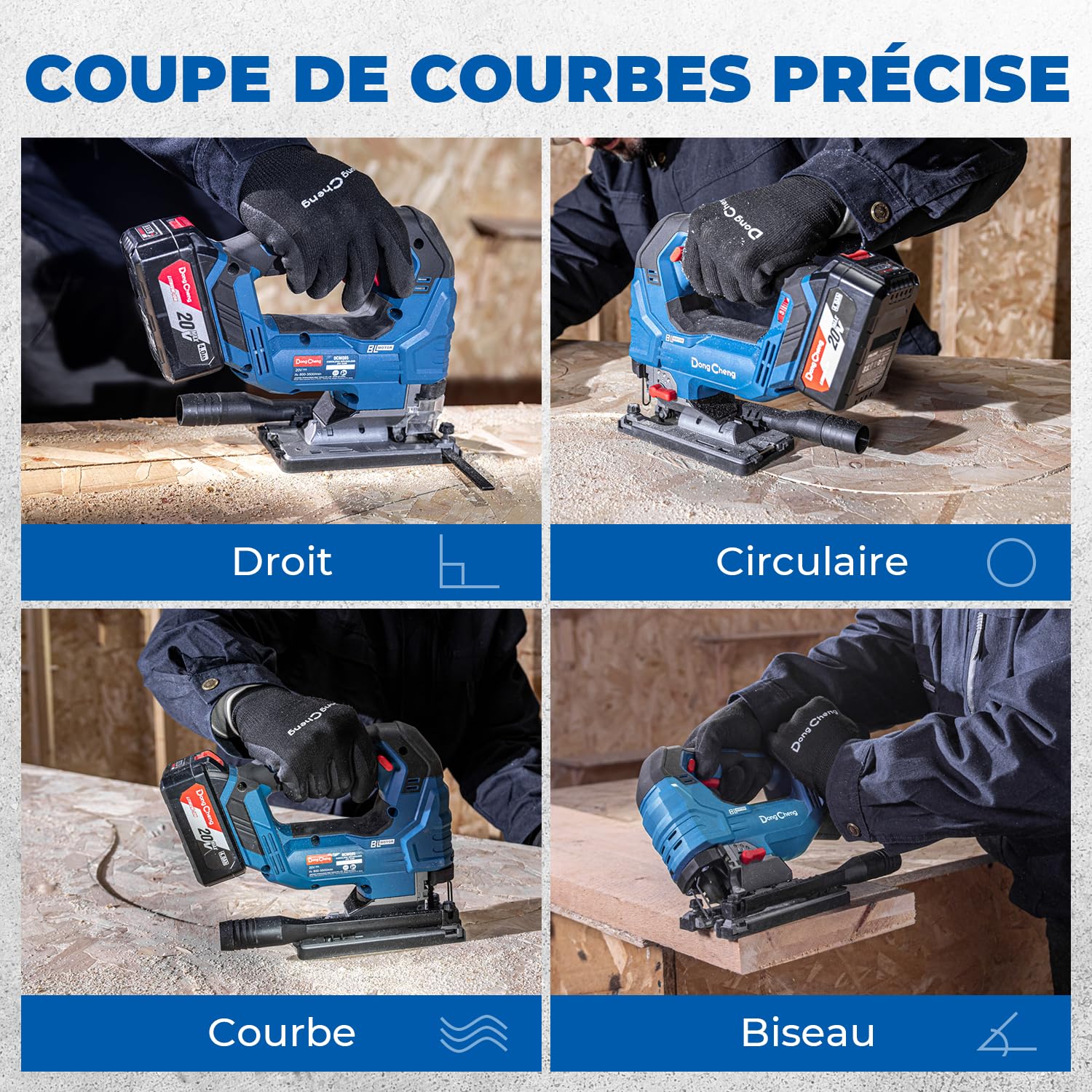 Dong Cheng Scie Sauteuse Sans Fil 18V Sans Balais, Scie Sabre Pendulaire course de 26 mm, 6 Vitesses, Coupe Biseau 0-45°, Double LED & Souffleur - Avec Batterie 4Ah, 6 Lames, Chargeur et Caisse Pro