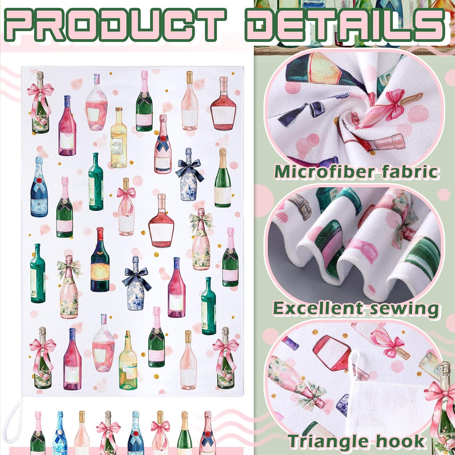 6 Pcs Bar Cart Kitchen Towels Hostess Gifts for Champagne Cheers Decorative Hand Towels for Champagne Lover Gifts Tea Cloths Bar Decor 24 x 16'' - Image 5