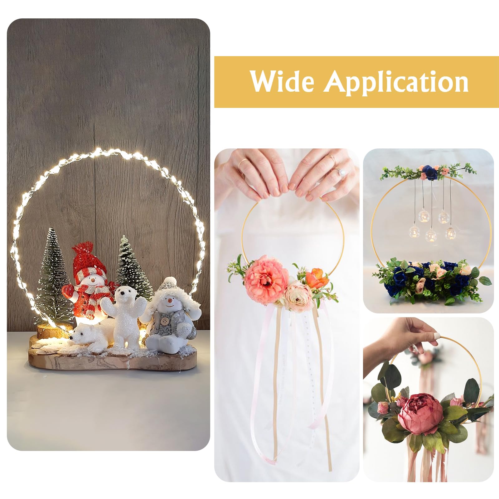 10 Anneaux Métal Doré 25cm Avec Supports Bois - Cerceaux Floraux DIY Décoration Mariage Et Noël