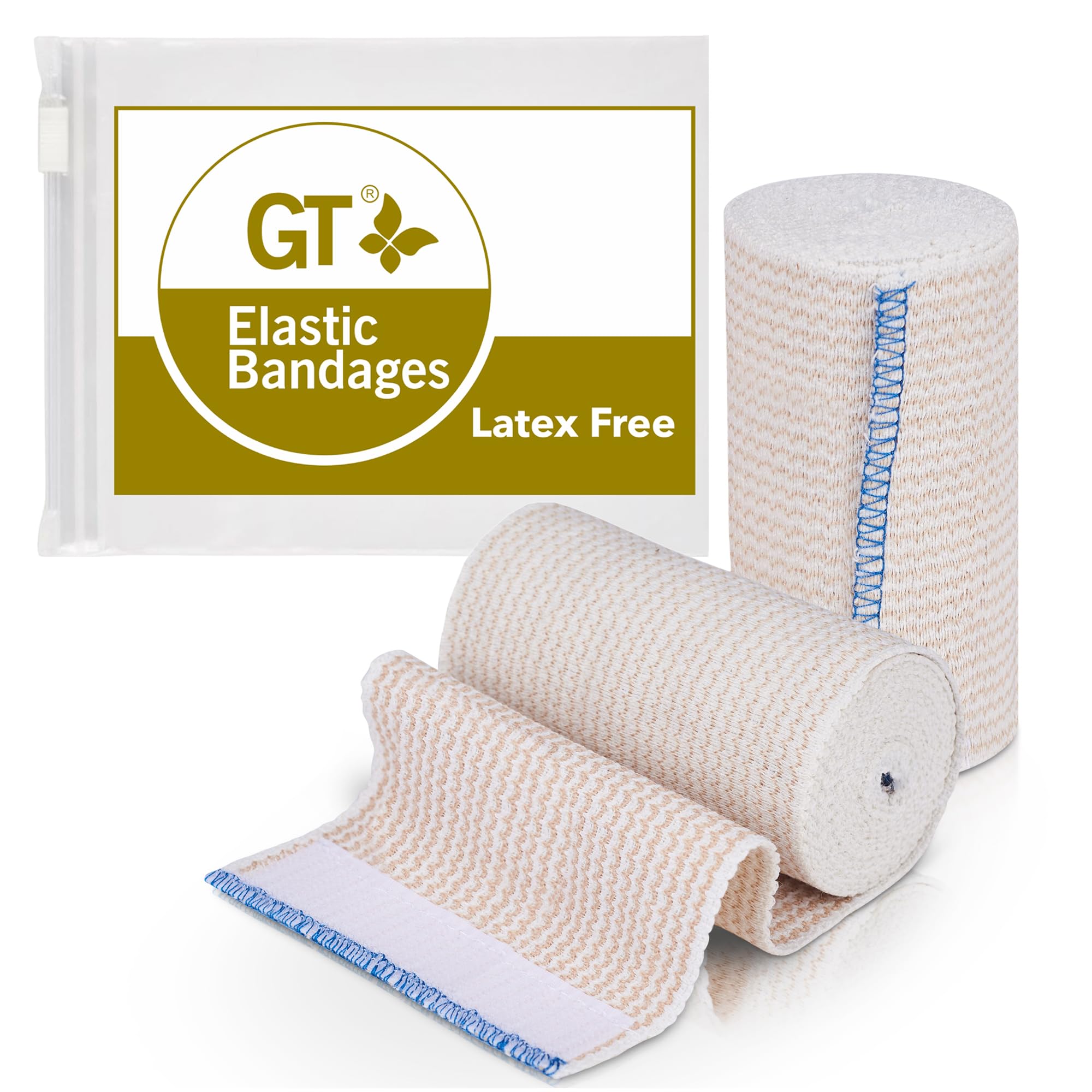 Premium Elastic Bandage Wrap (4" 2 Pack) - Hook &amp; Loop Fasteners at Both Ends - Latex Free Hypoallergenic Compression Roll - Reusable Bandages for Waist, Legs, Elbow &amp; Knee Wrap