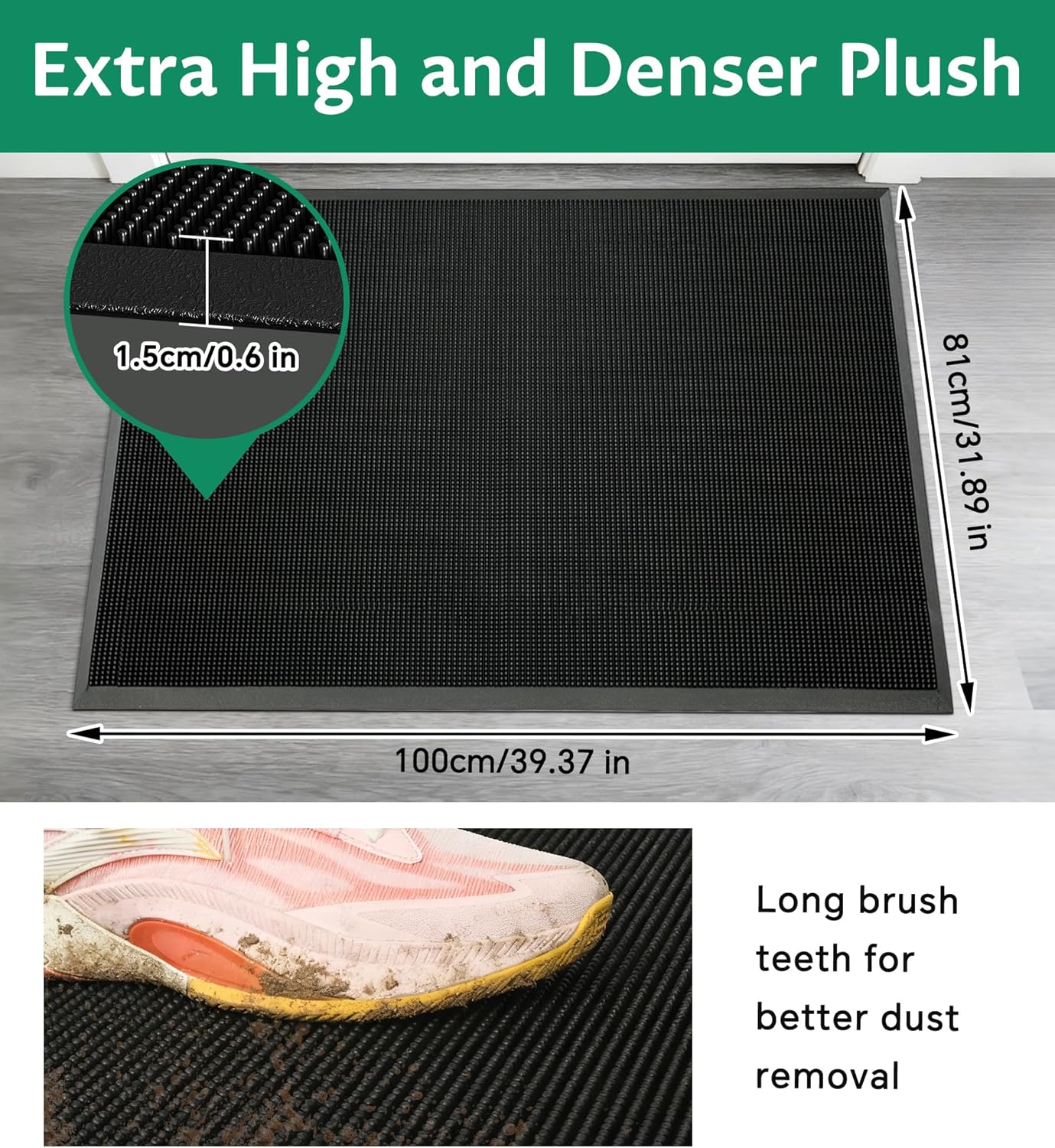 jxgzyy Commercial Outdoor Rubber Mat, 32'' x 39'' Heavy Duty Door Mat, Non Slip Dirt Traping Mat for Entrance, Patio, Outside - Image 2