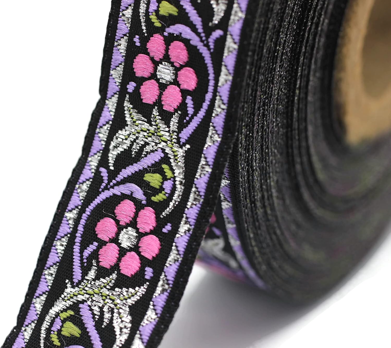 11 Yard Spool 0.86" Purple and Pink Bavarian Floral Jacquard Ribbon Sewing Trim Upholstery Fabric Costume Drapery Making Trimming Ideas 22904