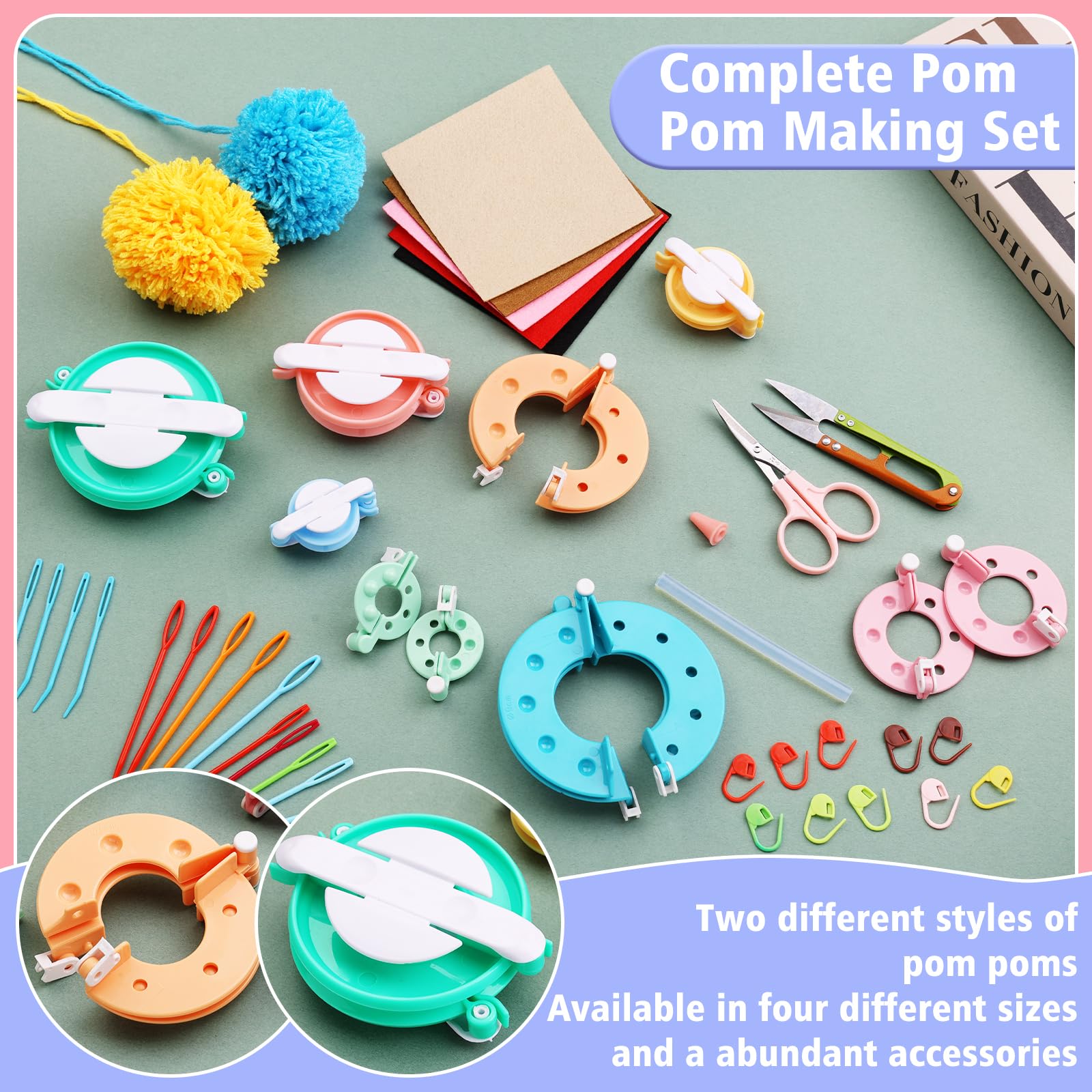 pompom 　エムディア2セット Amazon.com: FTEVEN 41Pcs Pom Pom Maker, 8 Size Pompom Maker Kits