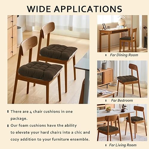 Miniatura 5 de ELFJOY Paquete de 4 cojines de asiento para silla, cojín de esquina redondeada para sillas de comedor de interior, silla de oficina, silla de