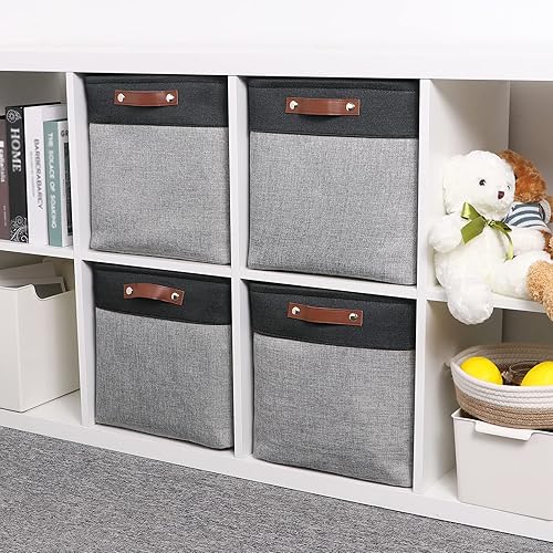 Miniatura 6 de Temary Cestas de almacenamiento en forma de cubo de 13 x 13 x 13 pulgadas, contenedores de almacenamiento de tela para juguetes, cestas grandes de