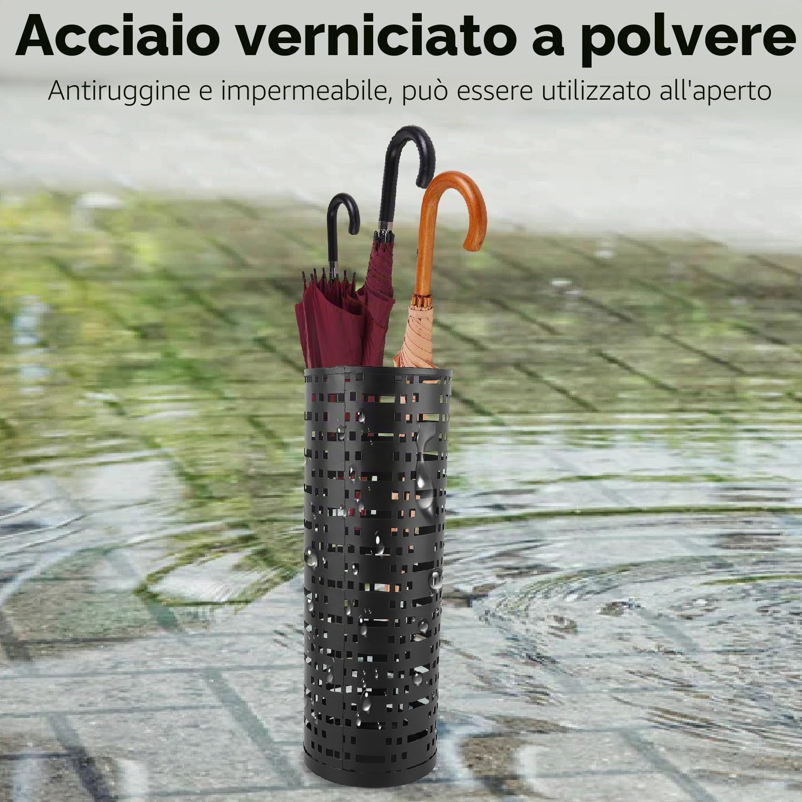 Portaombrelli Rotondo in Metallo per ingresso. Antiruggine, impermeabile. Design Cavo, salvaspazio. Può Contenere Ombrelli Piccoli e grandi. Utilizzare in Ingressi, Uffici
