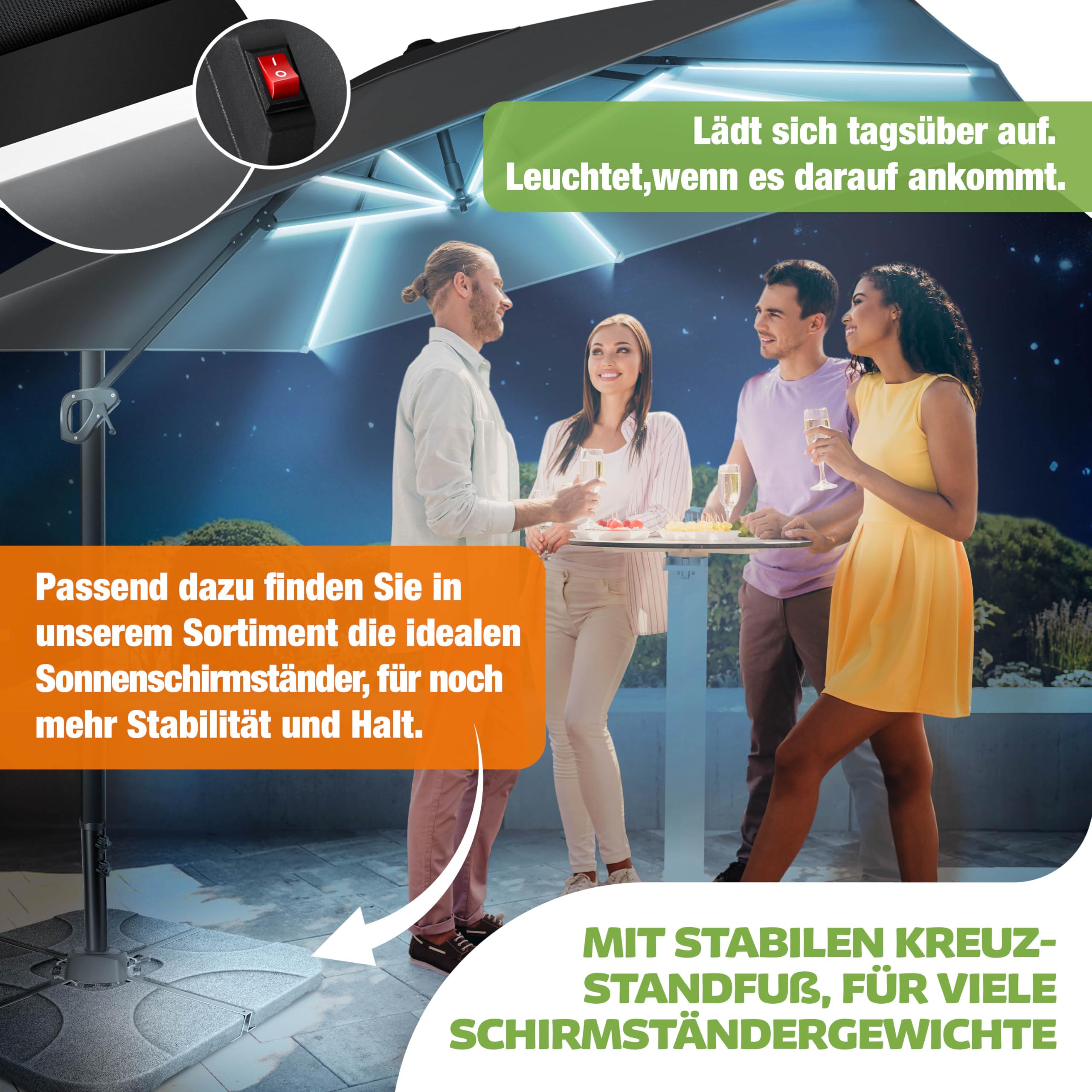 KESSER® Sonnenschirm Ampelschirm SUN XL 300 x 300 cm Inkl. Abdeckung + Windsicherung Drehbar Neigbar Kippbar Marktschirm Groß 360° Rotation, Gartenschirm mit Kurbel Sonnenschutz UV50+, Anthrazit