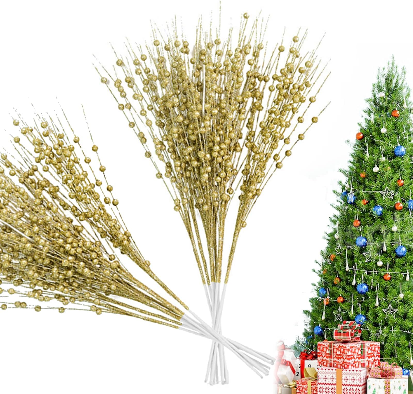 10 Pack Red Glitter Berry Picks – Fake Christmas Stems For DIY Tree, Wreath & Fireplace Decor - View #4