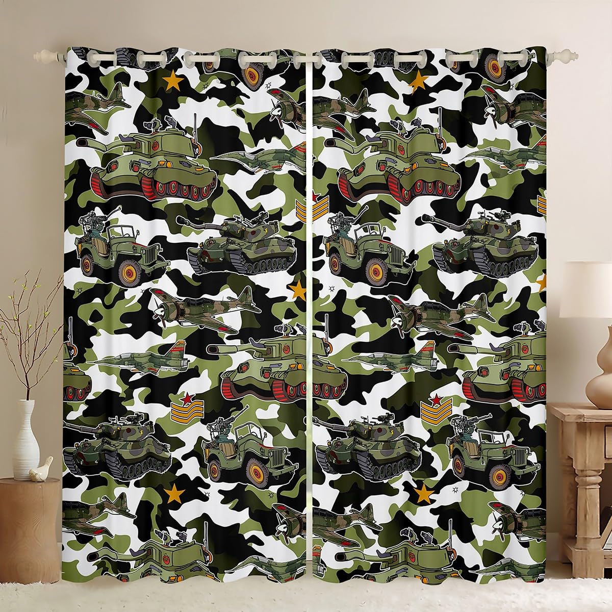 Rideaux de fenêtre camouflage vert rétro avec œillets par Manfei