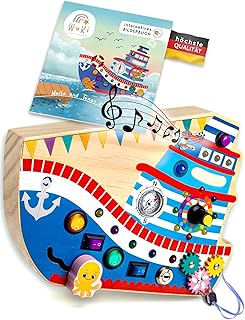 WuKi - Busy Board 3 Years - Educational Activity Board - Montessori Busy Board with Sound - Montessori Board Learning Together with Accompanying Book - Motor Skills Board According to EU Standards