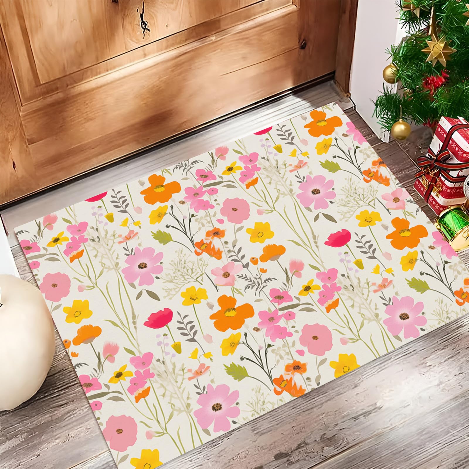 Paillasson Avant Intérieur Antidérapant pour Sol Propre - Tapis Fleurs Sauvages Lavable