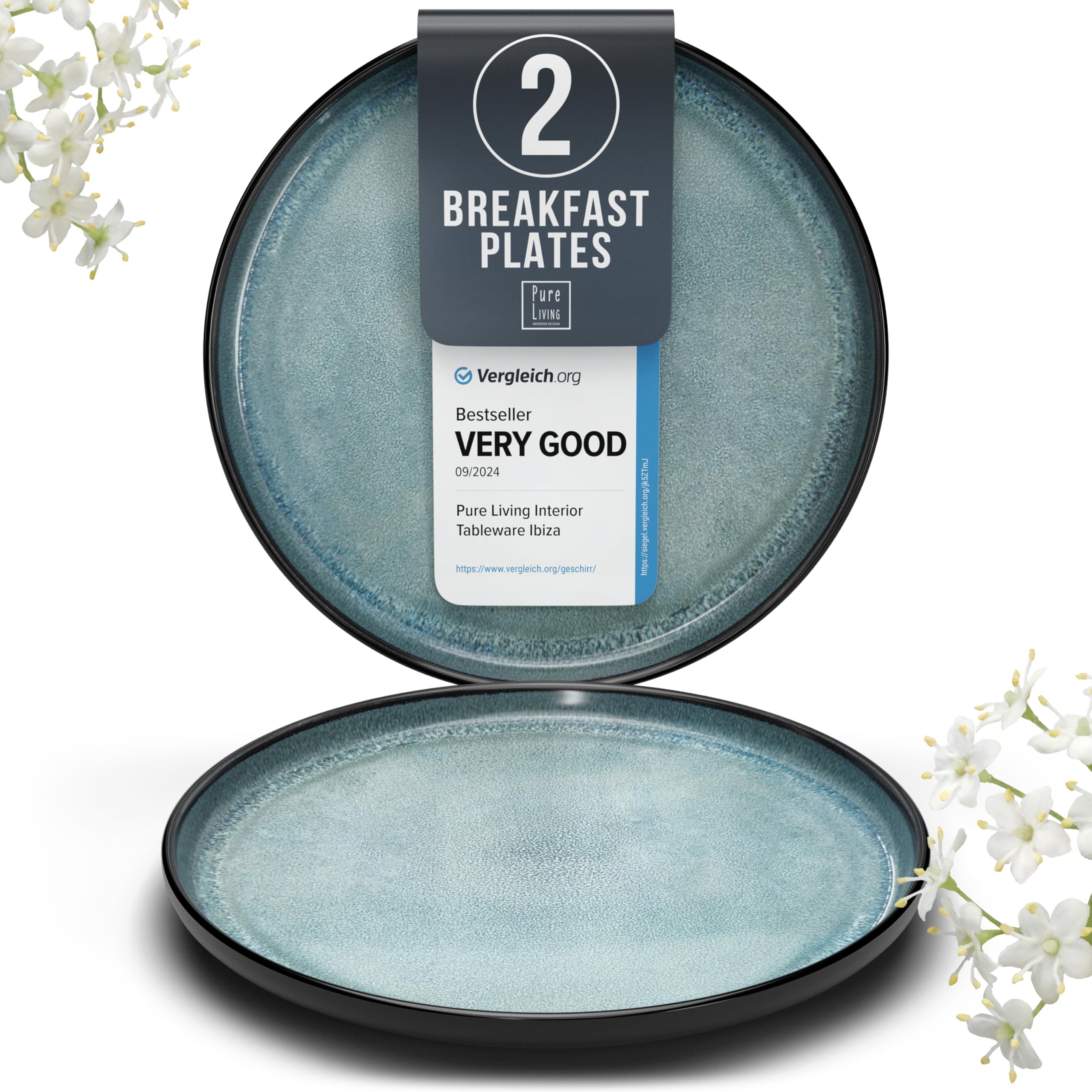 Stoneware small dinner plates set 2 pcs – 7.5" dark petrol blue ceramic salad & dessert plates – Dishwasher and microwave safe – Stylish plates set – Dinner service