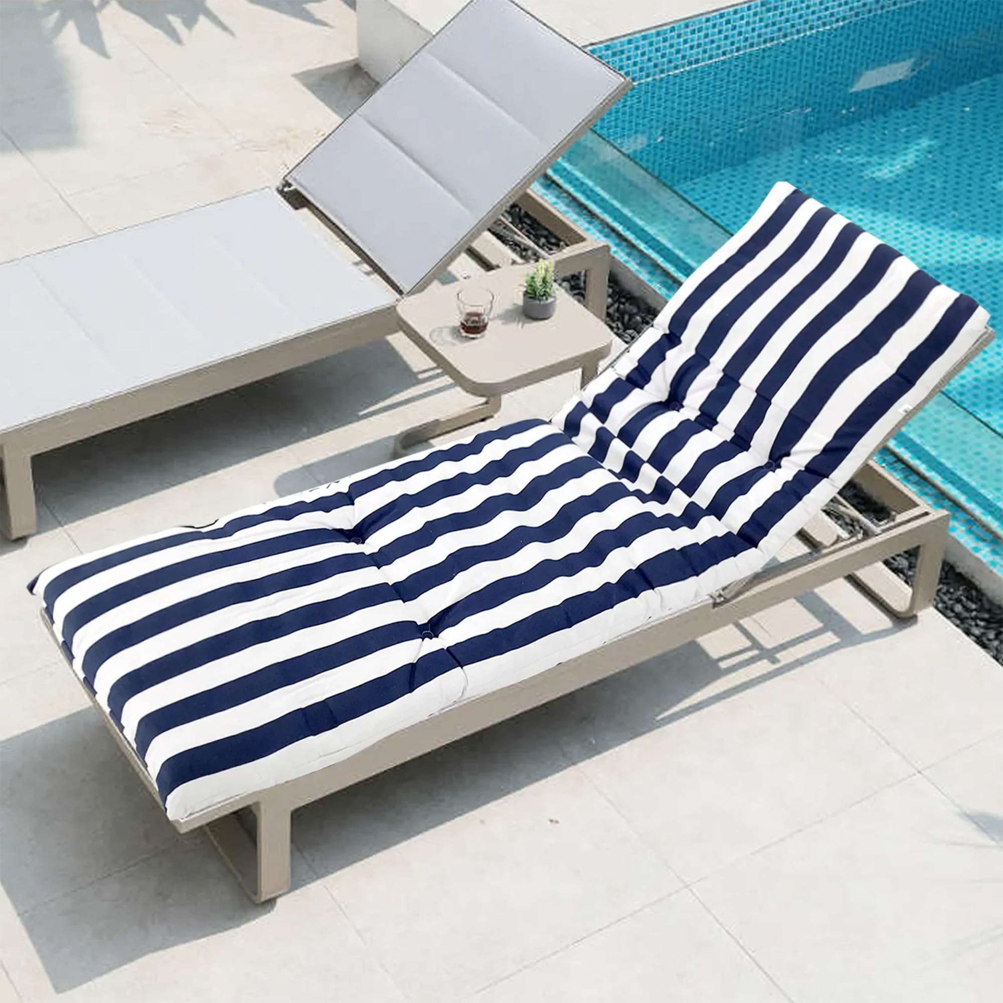 various Cojín para Tumbona Exterior 180x55x8 cm, Colchoneta Acolchada con Relleno de Fibra, Desenfundable con Cremallera, Fijación Elástica Antideslizante para Jardín, Terraza, Piscina y Playa (Azul)