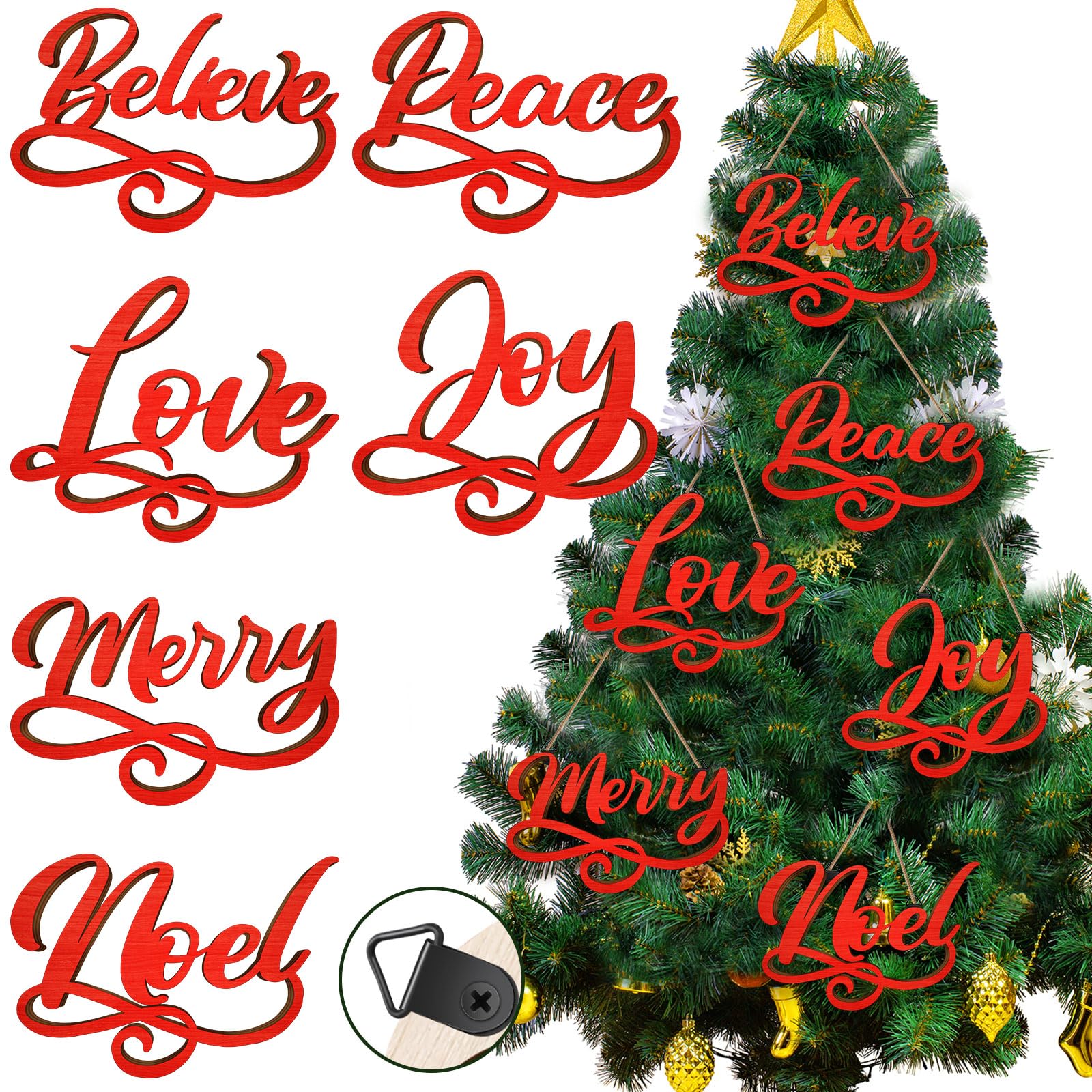 Panneau de Noël en bois : lot décoration arbre de Noël et couronne festive