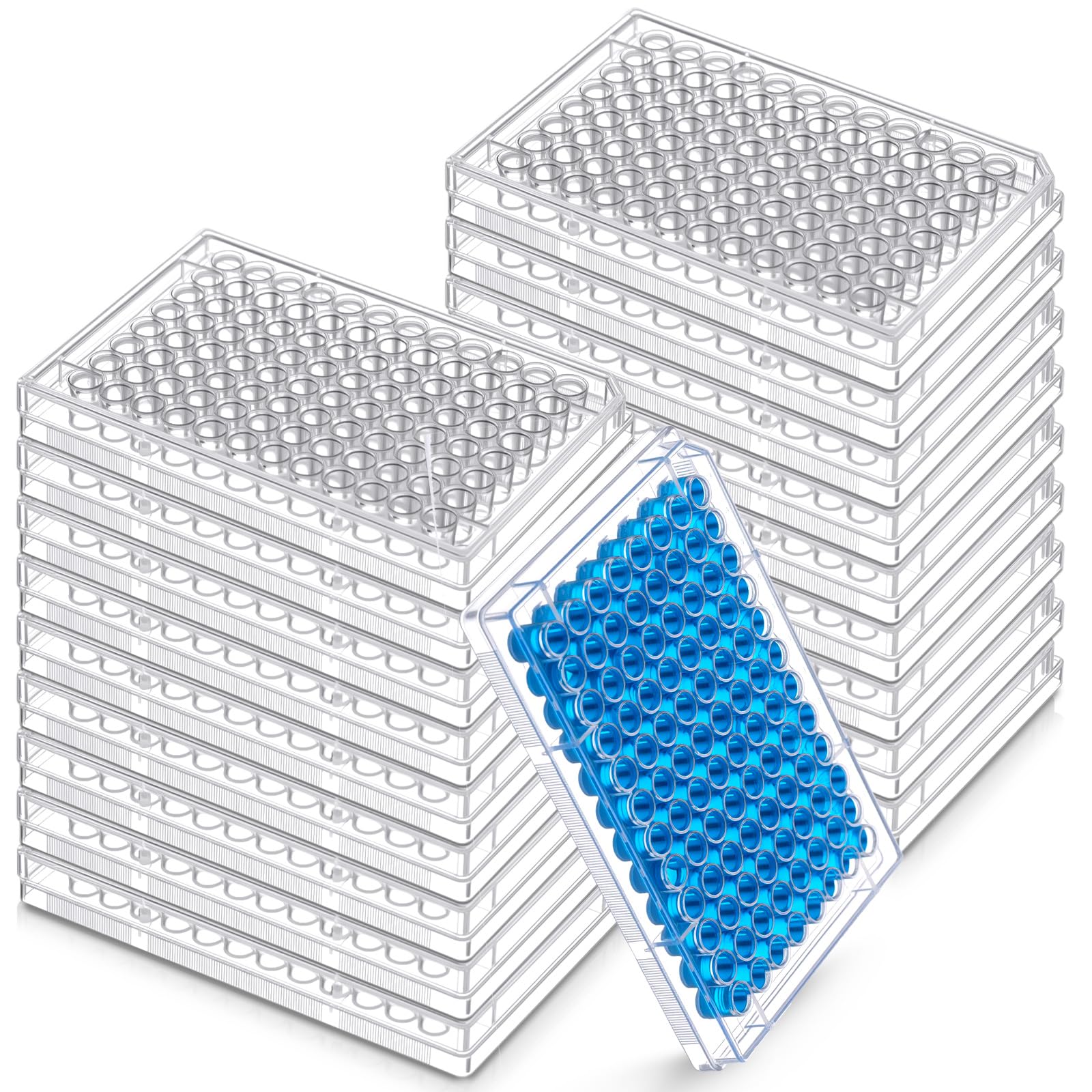 Weysat Lot de 20 assiettes de culture tissulaire à 96 puits avec couvercle, fond plat, matériau en polystyrène transparent, 12 x 8,5 x 1,6 cm, adaptées pour le laboratoire et l'enseignement