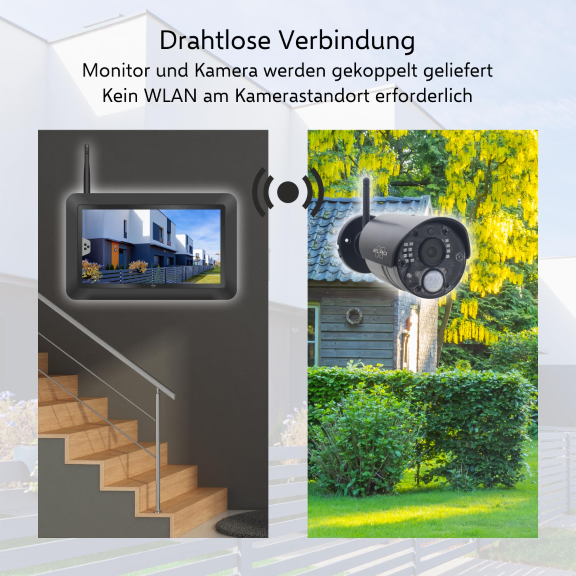 ELRO CZ40RIPS Kabelloses Überwachungssystem, Full-HD 1080p Kamera mit Nachtsicht, 7'' Monitor & App, IP65 |