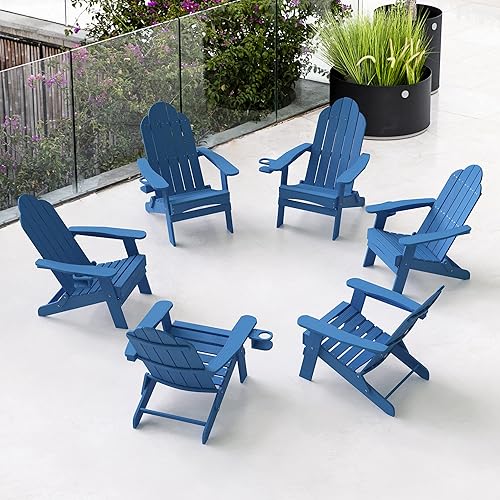 Miniatura 12 de LUE BONA Juego de sillas plegables Adirondack de 6, sillas de patio resistentes al fuego de color marrón oscuro HDPS, sillas modernas de plástico