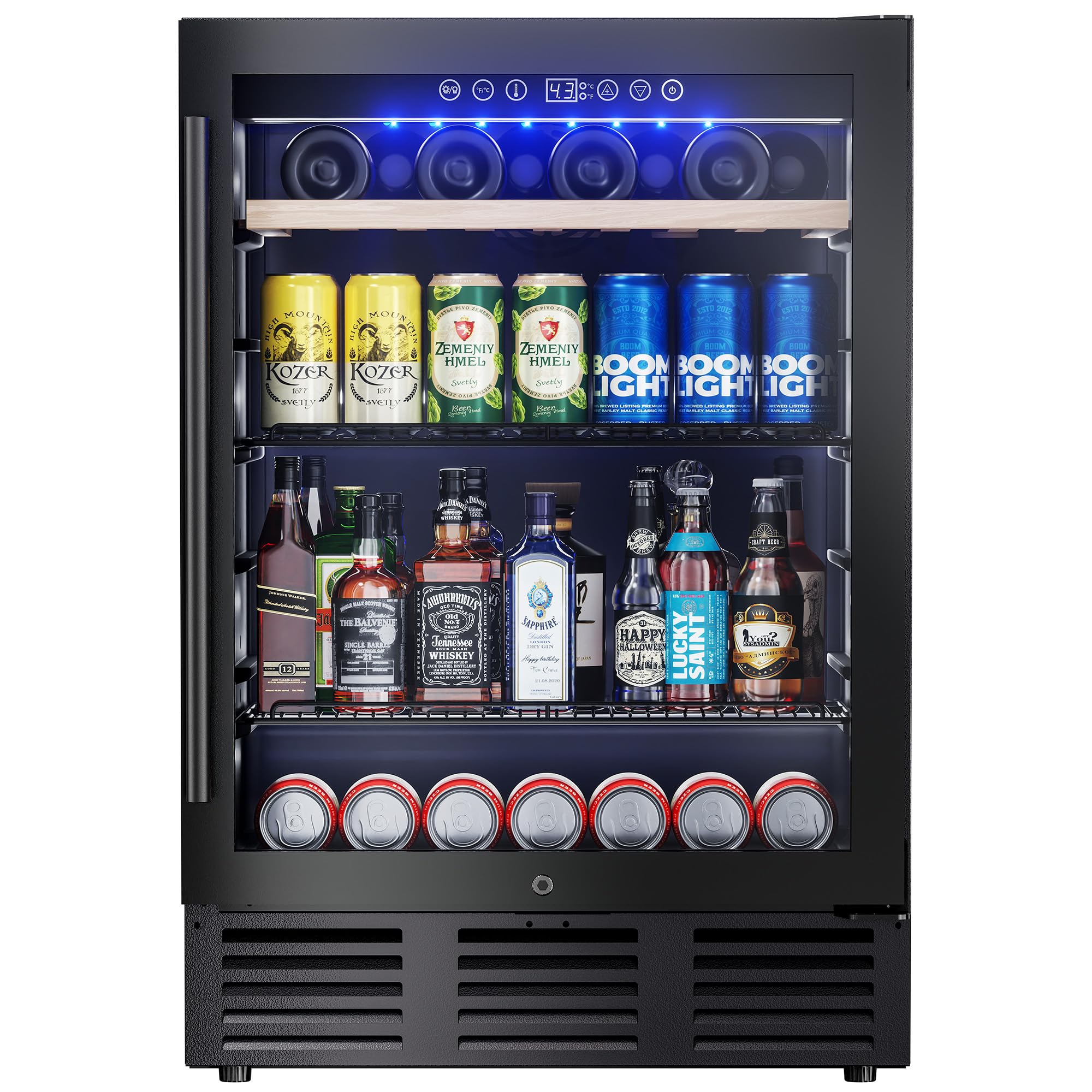 ICEVIVAL 24 Inch Beverage Refrigerator, 98 Cans & 16 Bottles Under Counter Beverage Refrigerator with Glass Door, Adjustable Shelves, Wine Fridge