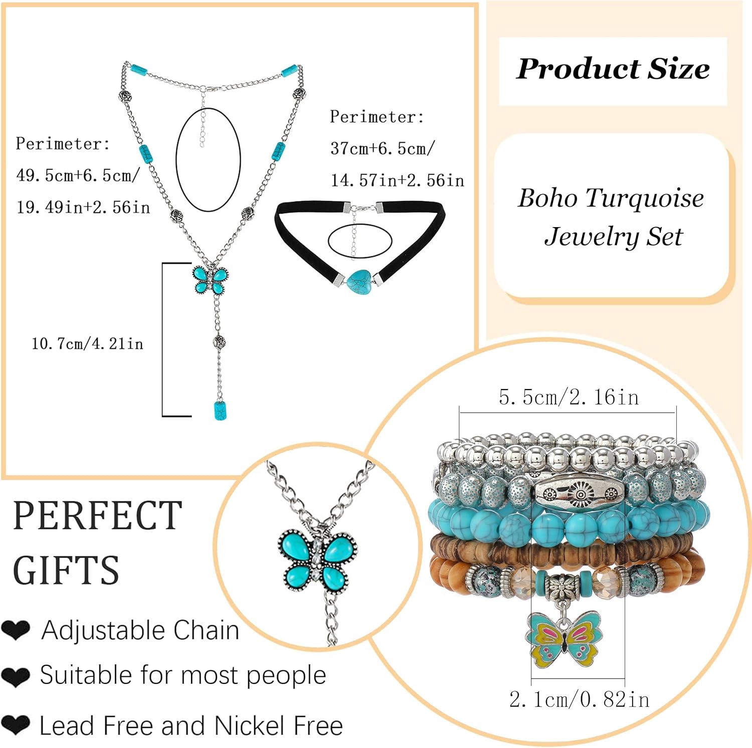 Long tiantian Boho Choker Necklaces Bracelet Earrings Set for Women Western Turquoise Bracelet Stack Boho Earring Country Concert Outfits Western Jewelry Set GIfts - Image 6