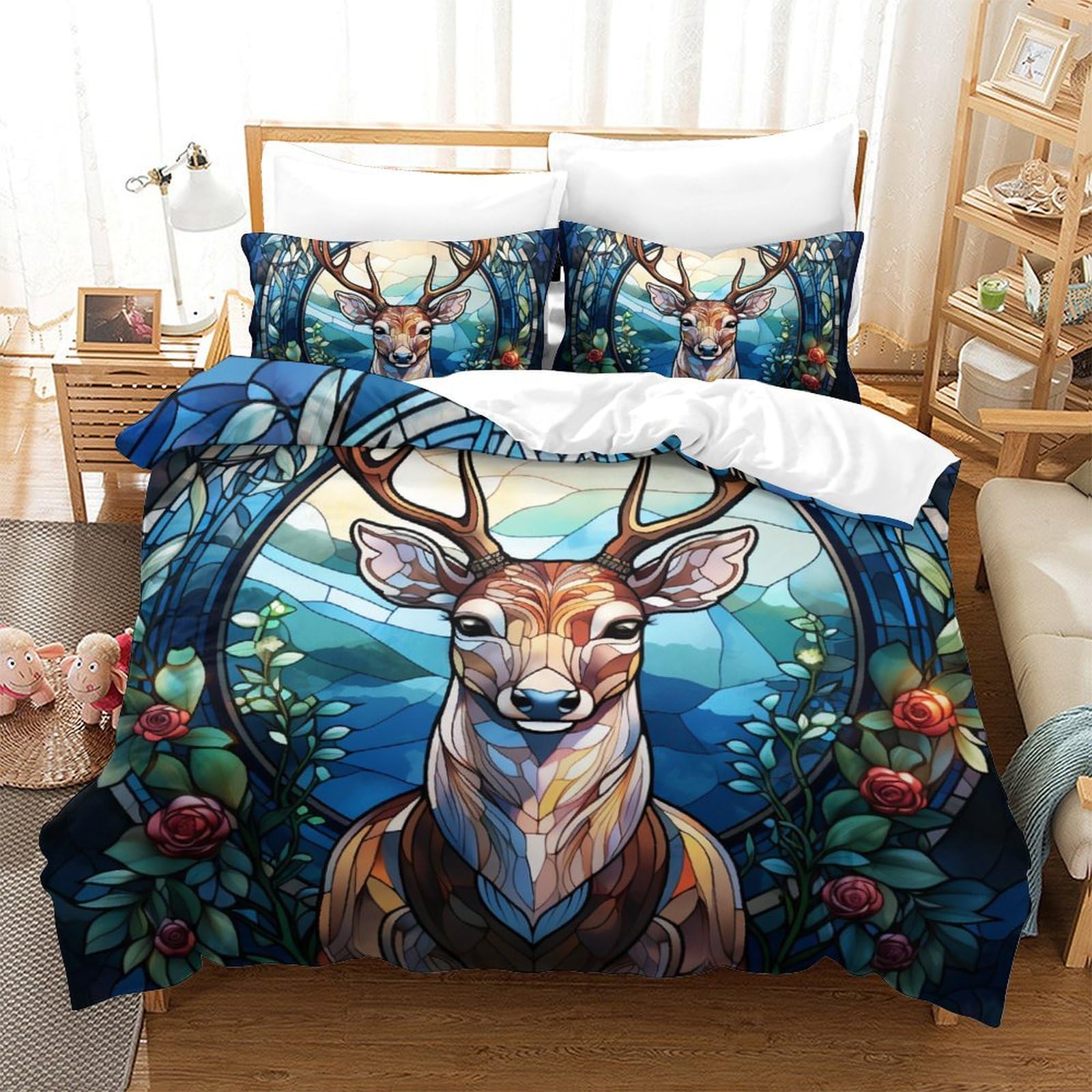 Parure de lit 200x200 cm douce motif cerf 3D haute définition